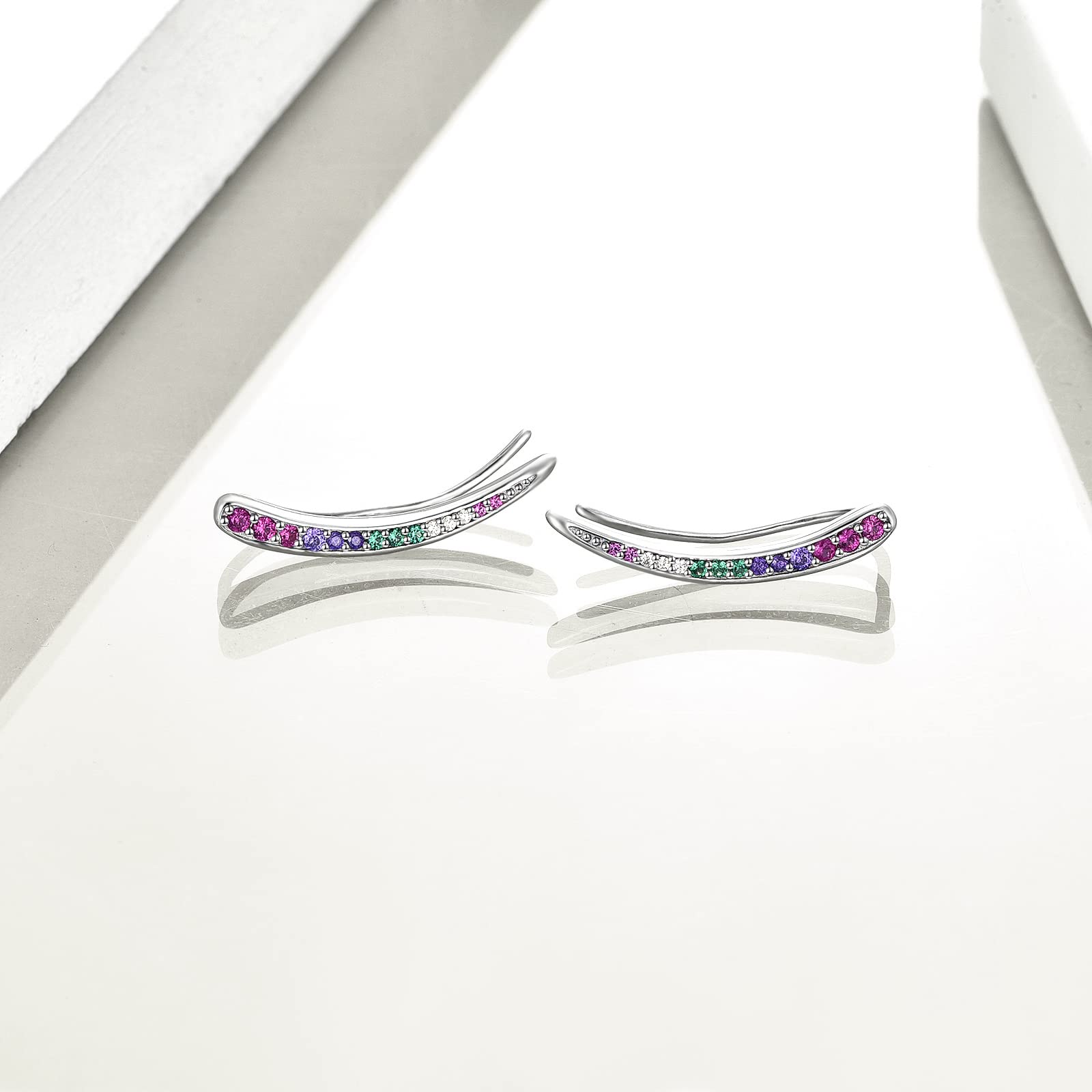 WINNICACA 925 Sterling Silver Opal Ear Climbers for Women - Hypoallergenic Crawler Earrings, Dainty Stud Earrings for Daily Wear | Perfect Christmas Gift, Birthday Present & Special Occasion Jewelry