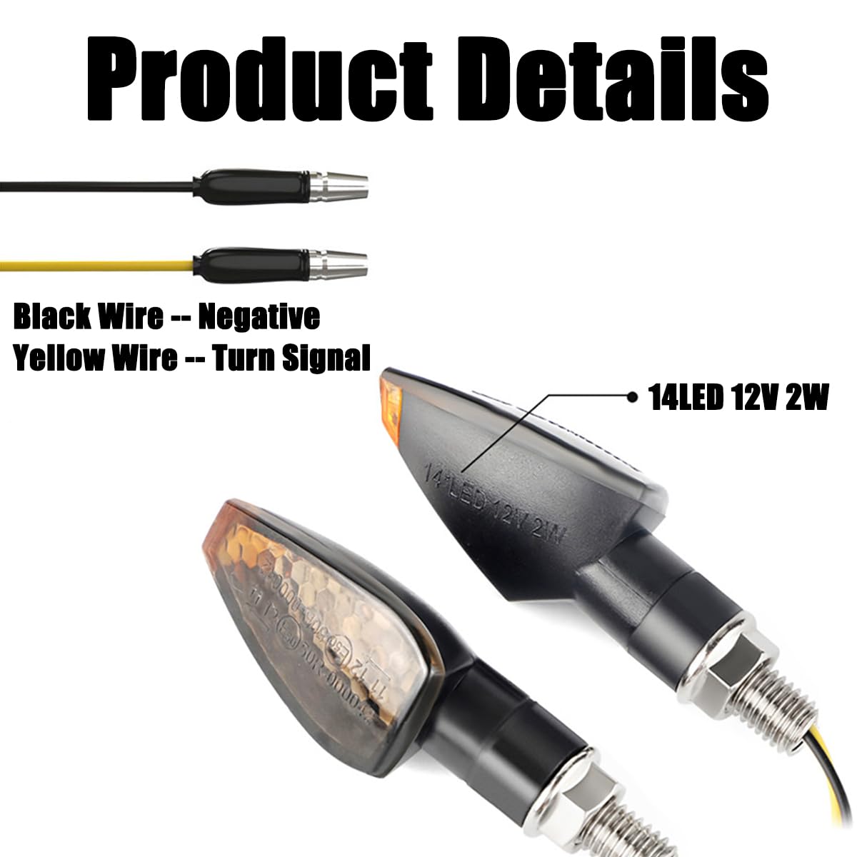 BESULEN 4Pcs Motorcycle Turn Signal Lights - 14 LED 12V Amber Indicator Blinkers for Front & Rear, Black LED Stalk Arrow Lights - Perfect for Harley, Honda, Yamaha & Cruiser Bikes