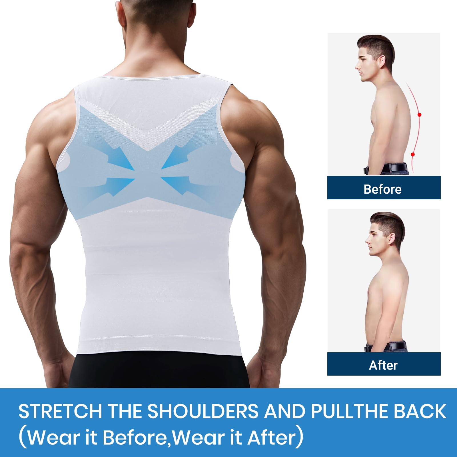 Men's Slimming Undershirt Shapewear - Gynecomastia Compression Shirt & Body Shaper for Posture Support - Perfect for Workout, Office Wear & Everyday Use