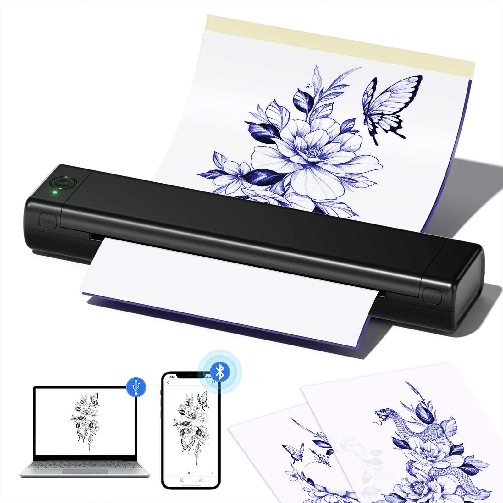 Professional M08F Bluetooth Tattoo Stencil Printer for Phone & PC – Wireless Thermal Tattoo Transfer Machine Kit with 10 A4 Papers – Perfect for Tattoo Artists & Home Studios