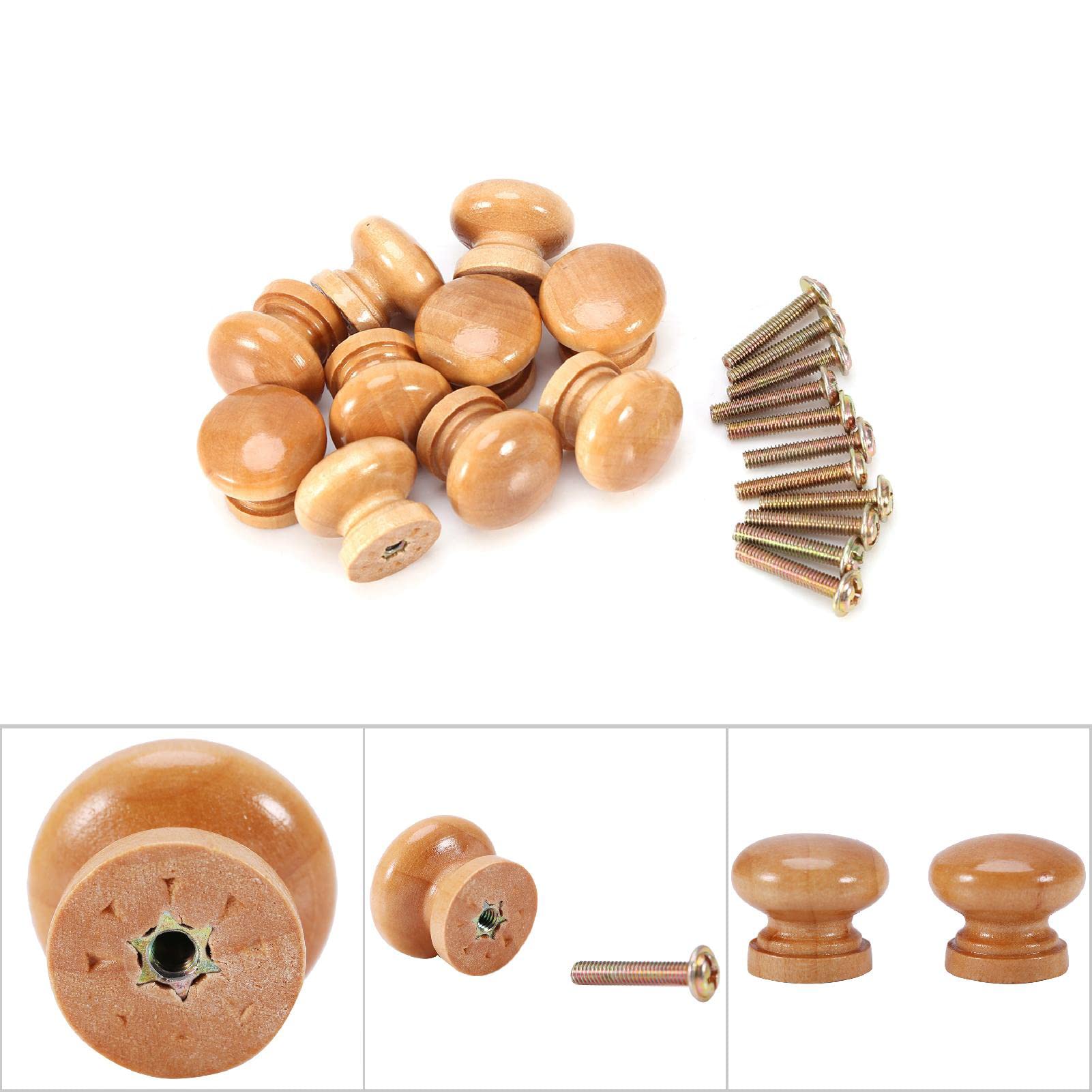 Jerliflyer 10Pcs Wooden Drawer Knobs - S/M/L Sizes (33MM Large) - Natural Wood Cabinet Handles for Kitchen, Furniture & Drawers - Perfect for Home Renovation & DIY Projects