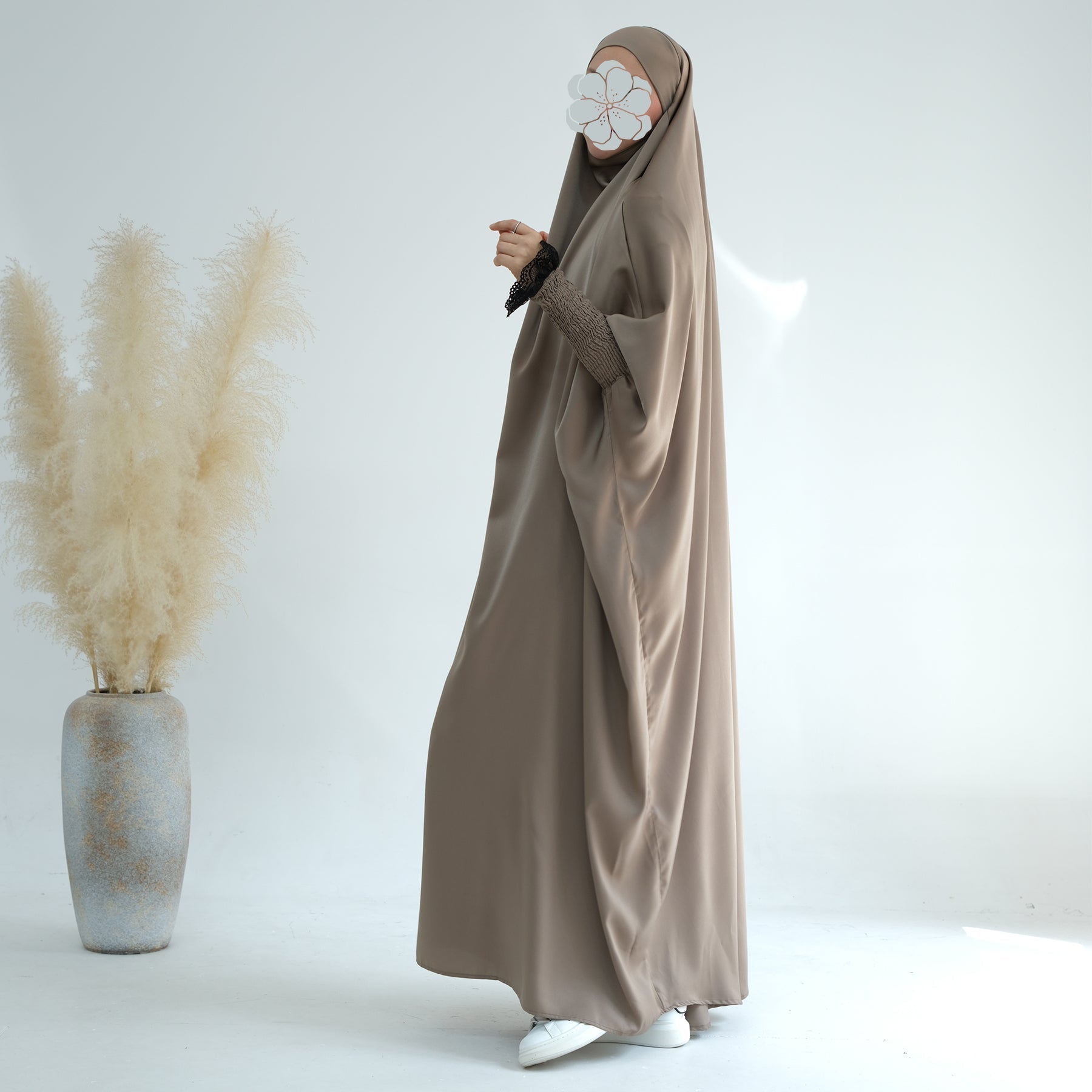 Marwa Satin Jilbab Ash - Premium Modest Muslim Prayer Scarf for Women - Perfect for Daily Wear, Prayer & Special Occasions