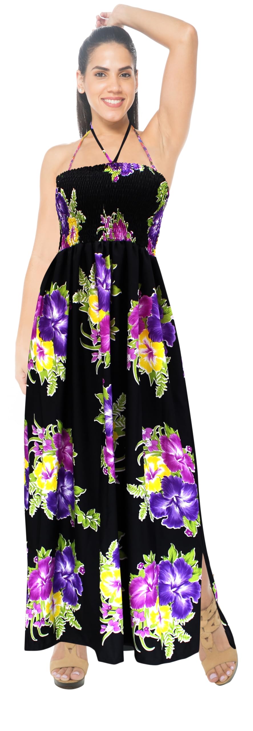 LA LEELA Women's Tube Dress - Flowy Maxi Boho Summer Dress with Side Slits, Beach Cover Up, Vacation Outfit for Pool Party & Tropical Getaway