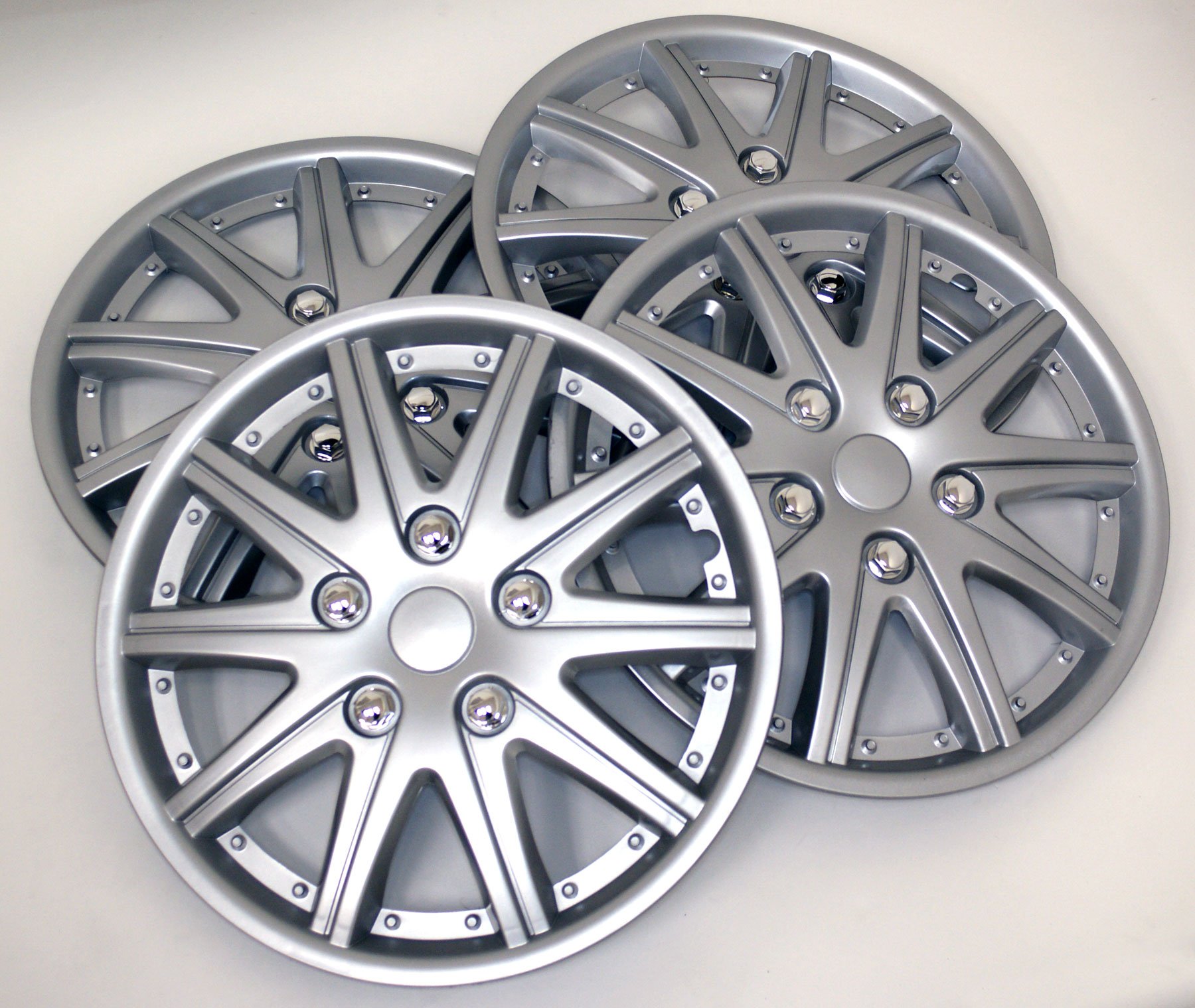 TuningPros WSC-027S15 15-Inch Silver Wheel Skin Covers (Set of 4) - Premium Hubcaps for Cars, Trucks & SUVs - Enhance Vehicle Appearance & Protect Rims