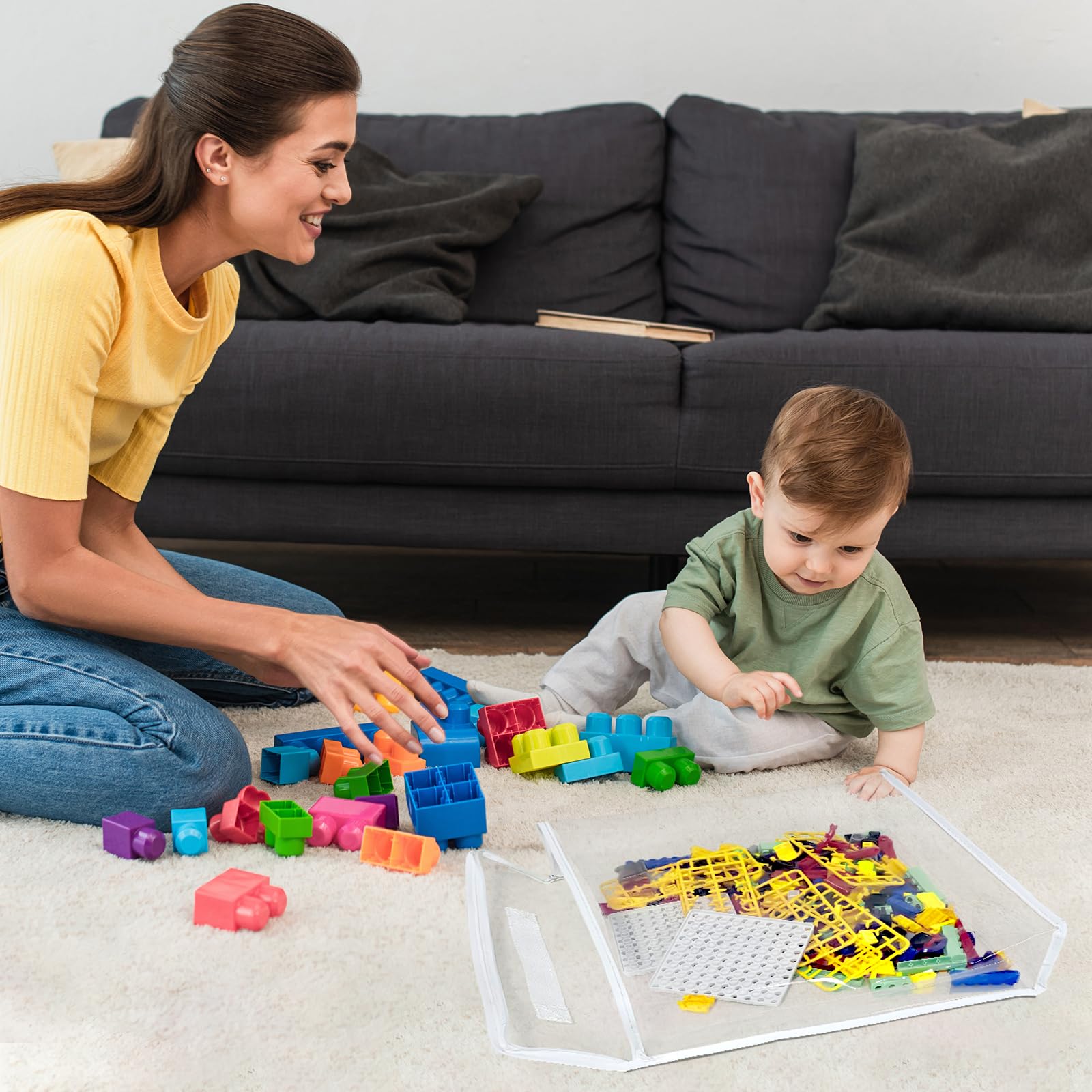 6 Pack Clear Zippered Toy Storage Bags - Transparent Organizer for Blocks, Puzzles & Small Toys - Perfect for Kids' Room, Playroom & Travel Organization