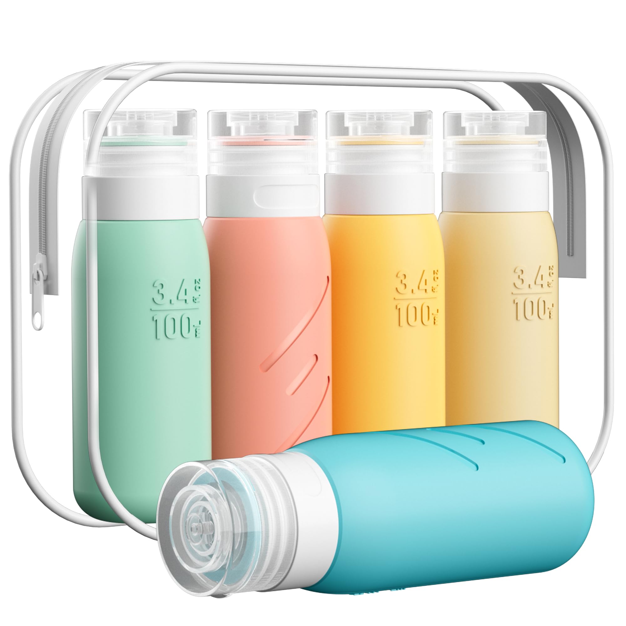 5-Pack TSA Approved 3.4 oz Travel Size Bottles for Toiletries - Leakproof Squeezable Travel Containers for Shampoo, Conditioner & Lotion - Perfect for Airplane Carry-On, Gym & Vacation Essentials