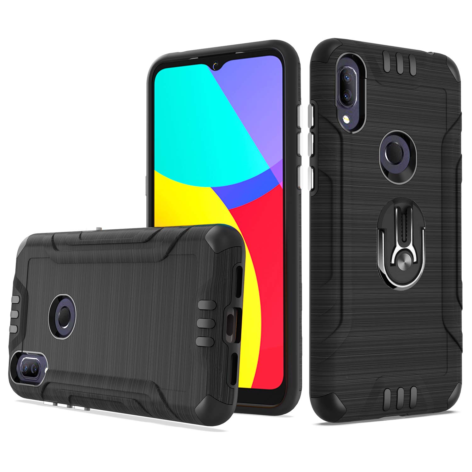 Shockproof Phone Case for AT&T Alcatel Axel & Cricket Alcatel Lumos - Dual Layer Protective Cover with Car Mount & 3-in-1 Ring Stand (Combat Black) | Perfect for Driving, Work & Outdoor Activities