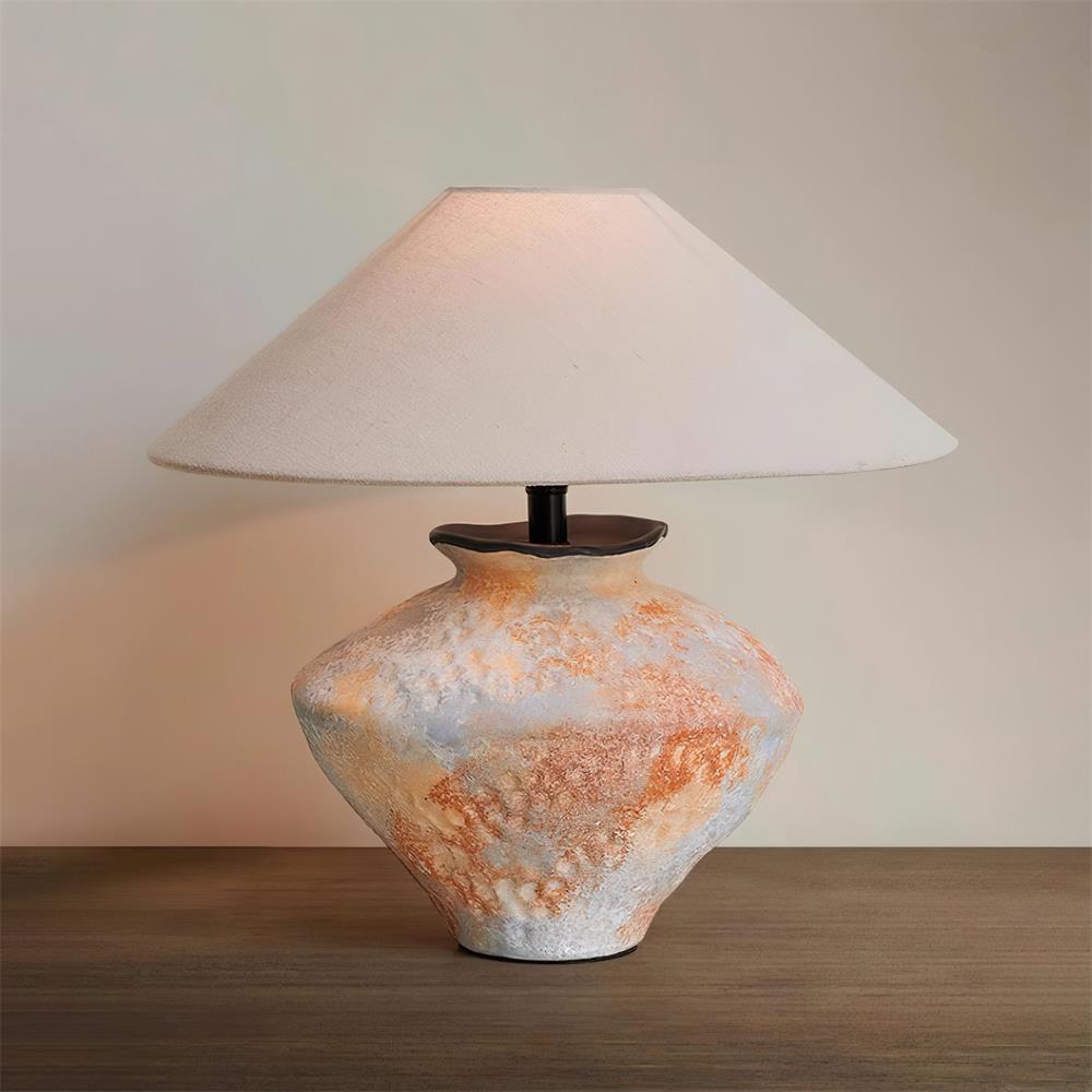 Mays Ceramics Table Lamp - Handcrafted Modern Ceramic Lamp with Fabric Shade for Bedroom, Living Room, and Office Decor | Warm White Light for Cozy Ambience