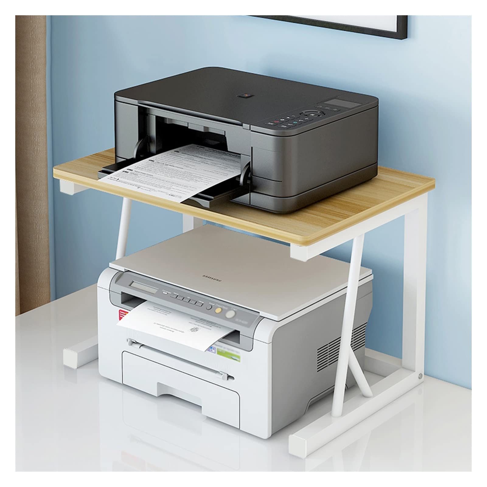 Double Layer Bookshelf - Space Saving Desktop Organizer for Office & Home, Printer Stand with Storage, 57x34x38cm - Perfect for Living Room, Study & Workspace Organization