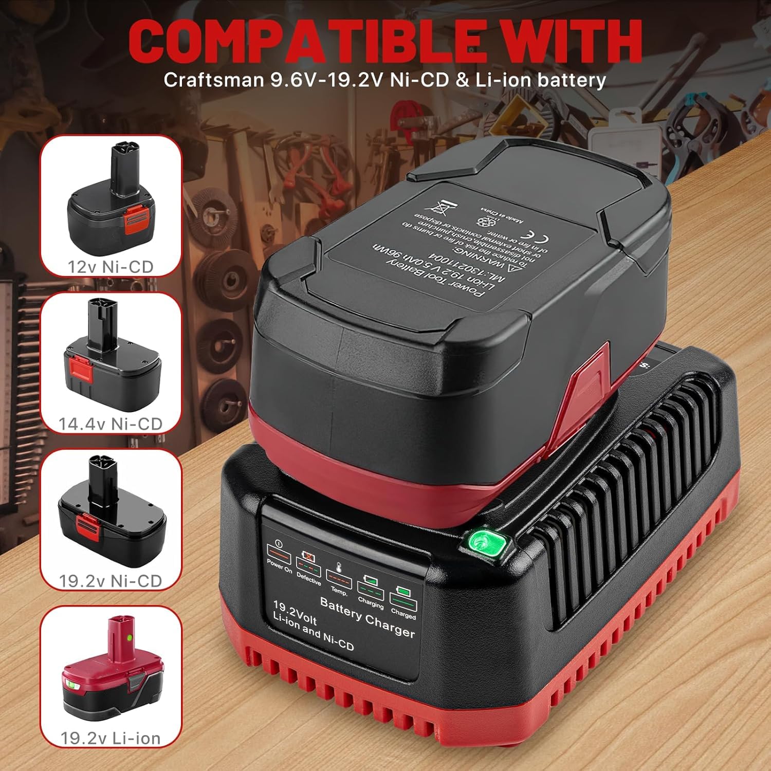 Craftsman 19.2V Battery Charger Replacement - Compatible with C3 140152004, DieHard XCP Li-ion/Ni-CD Batteries 1425301, 1323903, 130279005, 11375, 11376 & 315.PP2011 - Perfect for Power Tools, Drills, and Outdoor Equipment