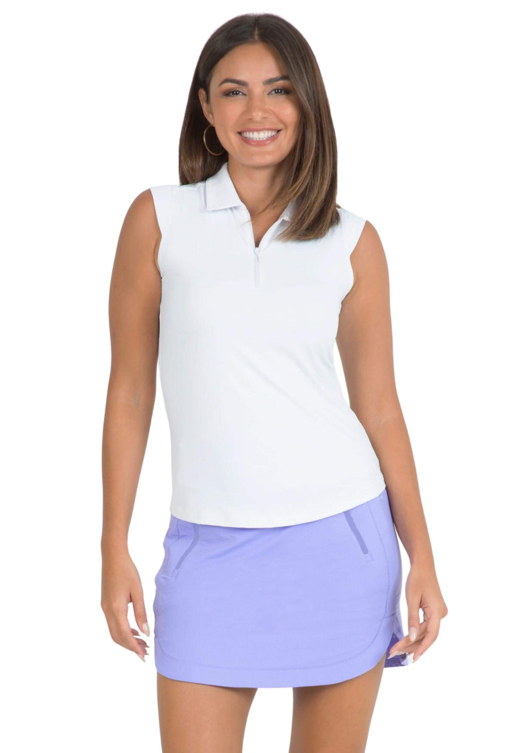 IBKUL Women's UPF 50+ Sun Protection Cooling Sleeveless Polo Shirt - Breathable Quick-Dry Athletic Top for Golf, Tennis & Outdoor Activities