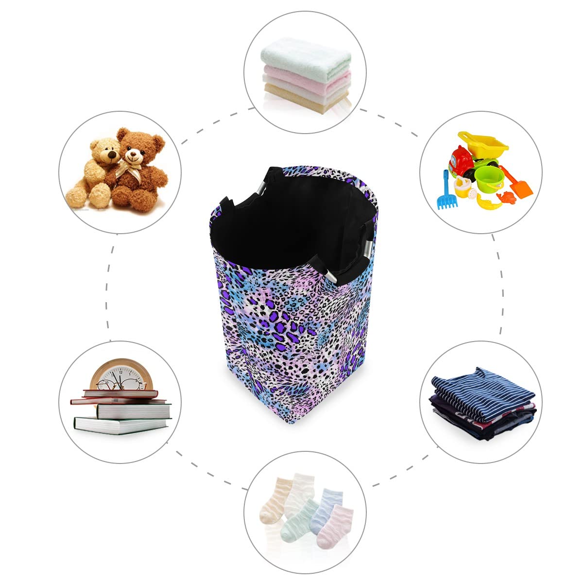 Foldable Leopard Print Laundry Bag with Handles - Collapsible Purple Laundry Hamper Basket for Bathroom Storage & Laundry Room Organization | Perfect for College Dorms, Travel & Home Decor
