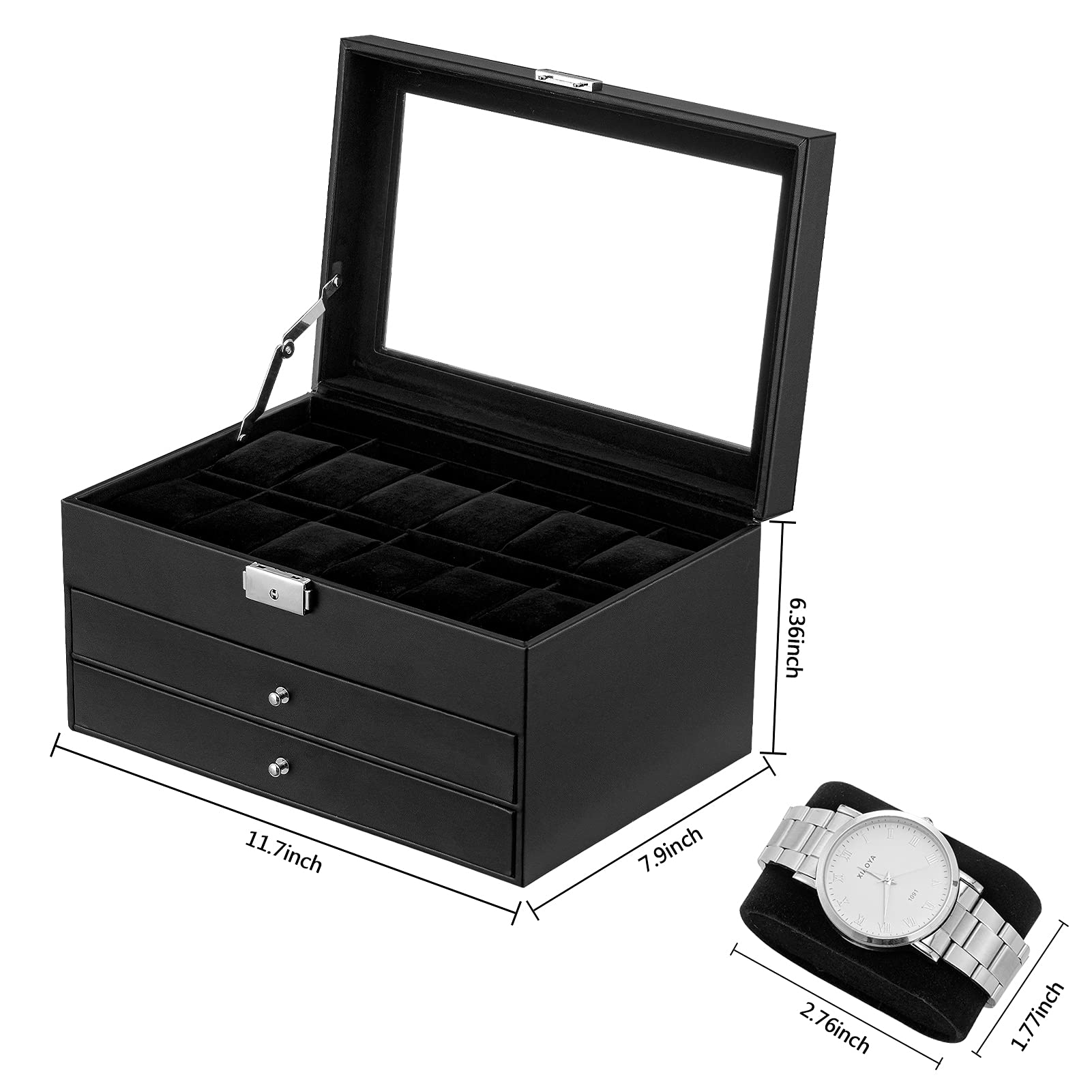 Premium PU Leather Jewelry Box & Watch Organizer - 3-Layer Wooden Storage Case for Men & Women - Perfect for Display, Travel, and Business Gifts (Black)