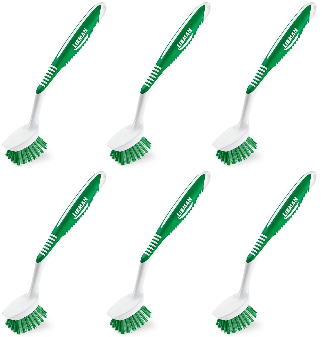 Libman Premium Dish Scrub Brush Set - 6-Pack Heavy Duty Kitchen Cleaning Brushes for Washing Dishes, Fruits & Vegetables | Durable Scouring Brush for Pots, Pans & Cookware | Dishwasher Safe Kitchen Utensil