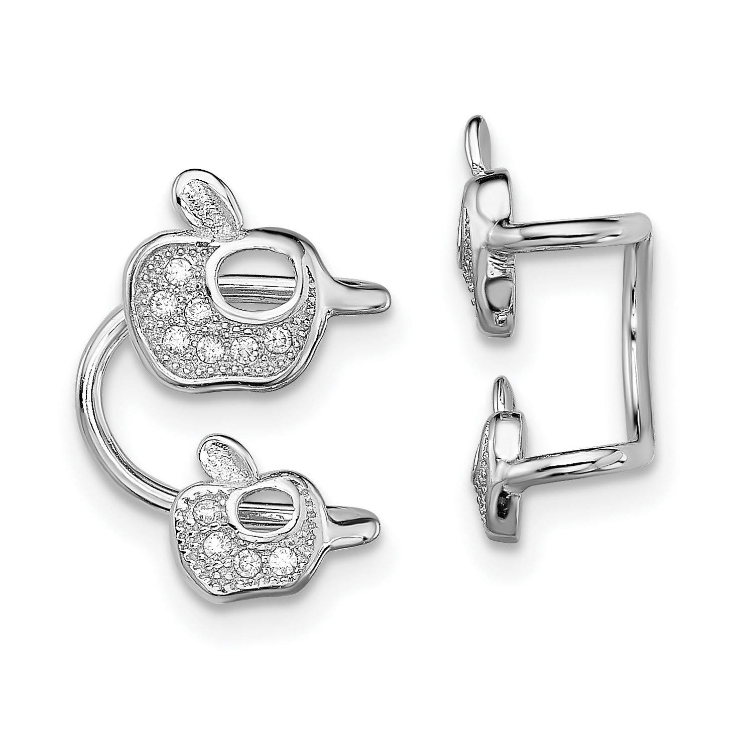 Sterling Silver CZ Double Apple Left Cuff Earrings 15x12mm - Elegant Cartilage Earrings for Women, Trendy Helix & Tragus Piercing Jewelry, Perfect for Parties & Everyday Wear