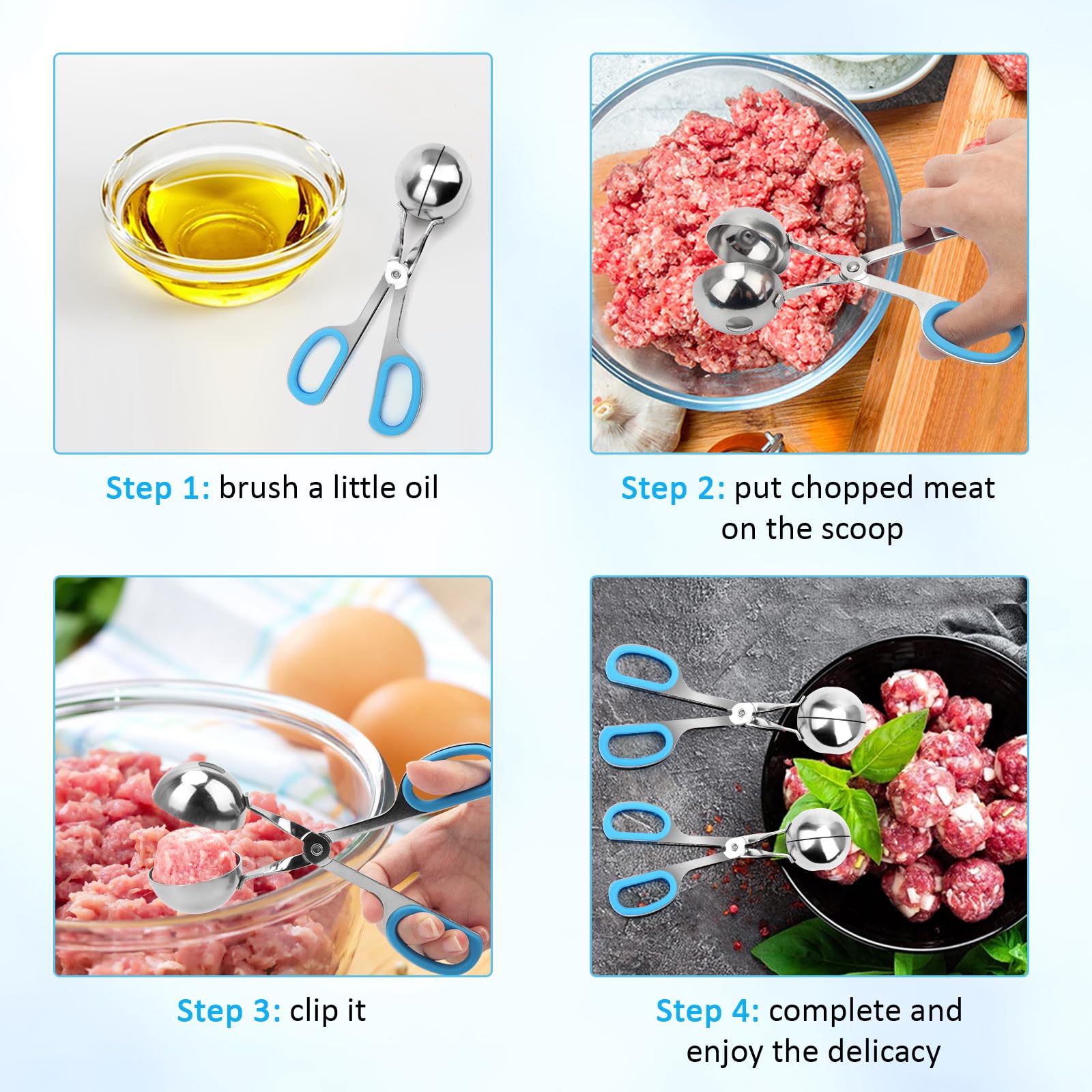 AHIER 2-Piece Non-Stick Meatball Maker Scoop with Detachable Anti-Slip Handles, Stainless Steel Meat Baller & Cake Pop Scoop (1.38