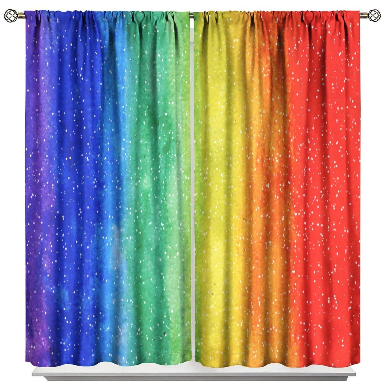 Vibrant Striped Kitchen Curtains Set - Rainbow Window Drapes & Valances - Modern Abstract Art Design - 55x63 Inch - Perfect for Farmhouse, Apartment & Cozy Kitchen Decor