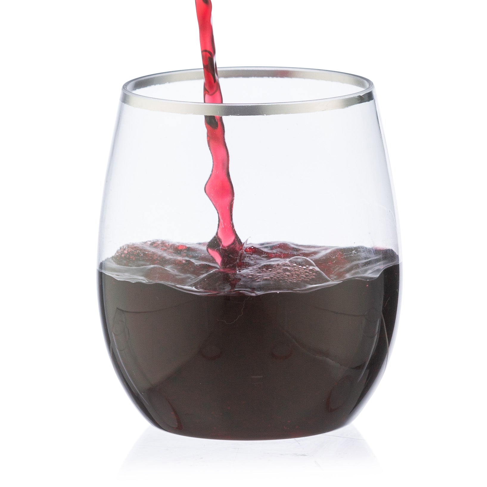 12 oz. Clear Stemless Wine Glasses with Silver Rim - Set of 6 | Shatterproof & Elegant for Parties, Weddings, and Home Entertaining
