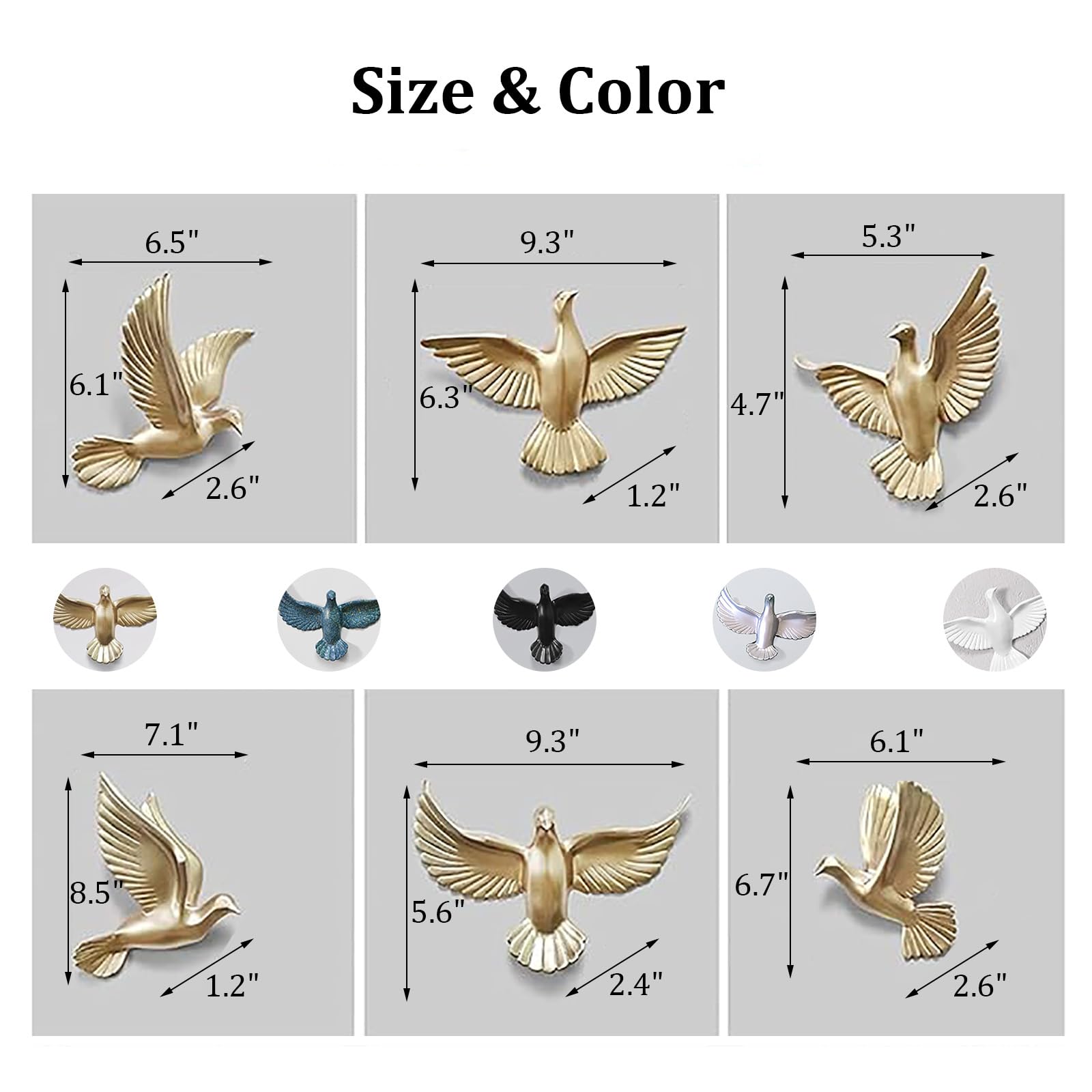 3D Floating Bird Wall Sculpture - Set of 6 White Resin Flying Birds Wall Art Decor for Home, Bedroom, Office & Garden - Perfect for Modern Interior Design & Nature-Inspired Spaces