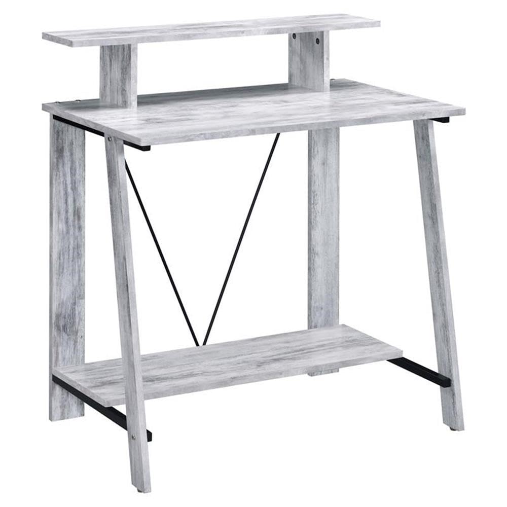 Acme Nypho Wooden 2-Tier Writing Desk - Antique White & Black Finish | Home Office Study Desk for Small Spaces, Dorm Rooms & Workspaces