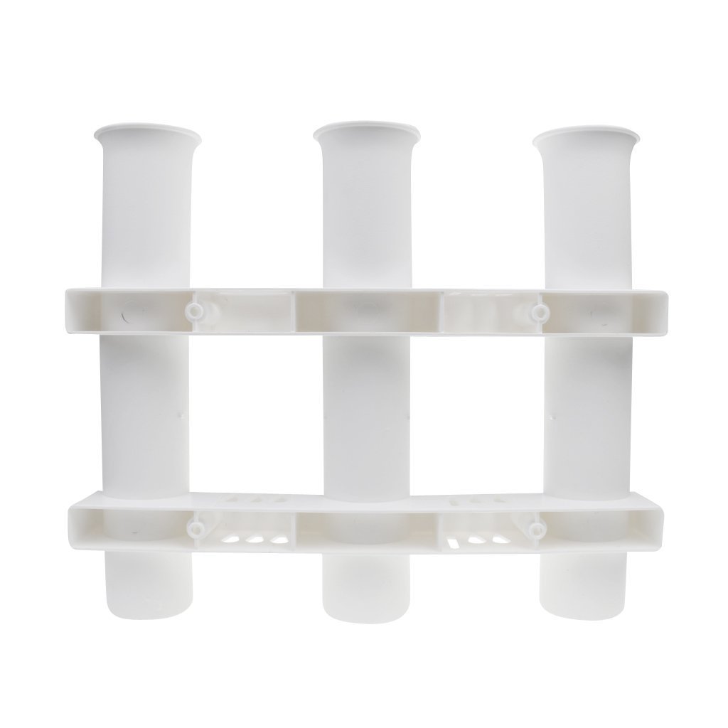 3-Tube Fishing Rod Holder Rack with Screws - Boat, Deep Sea & Trolling Rod Storage Organizer (White) | Perfect for Marine, Kayak & Garage Fishing Gear Organization
