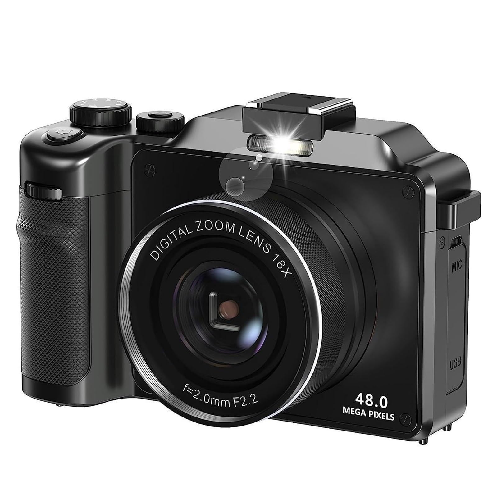 48MP Dual Lens Digital Camera for Photography - 4K Vlog Camcorder with 18X Auto Focus & Webcam Function (Includes 128GB TF Card) - Perfect for Travel Vlogging, YouTube Content Creation, and Live Streaming