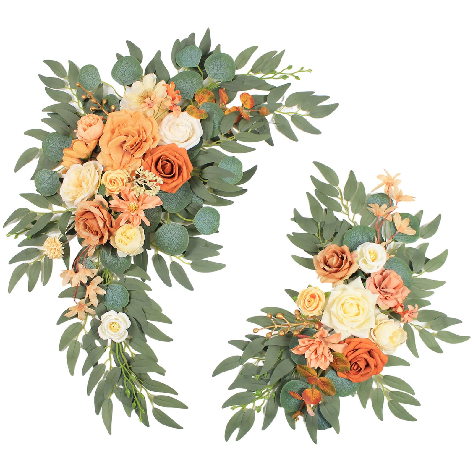 2-Pack Faux Flower Wedding Arch Decor - Artificial Silk Flowers for Wedding Welcome Sign, Reception & Backdrop (Champagne Orange) | Perfect for Outdoor Ceremonies, Photo Booths & Bridal Showers