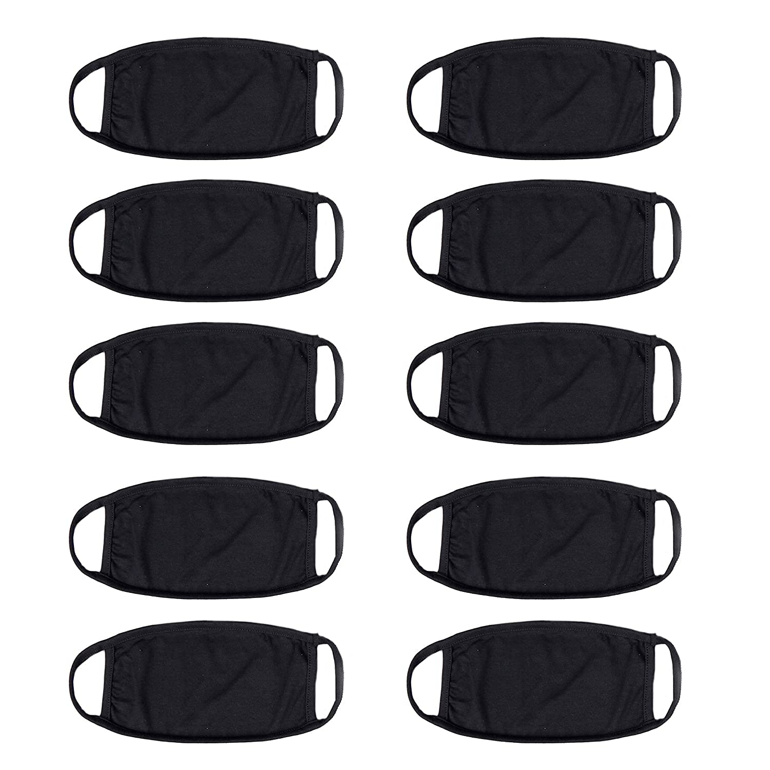 KAVEESHA 10-Pack Black Cotton Face Masks - Washable, Reusable & Breathable for Daily Use, Travel & Outdoor Activities
