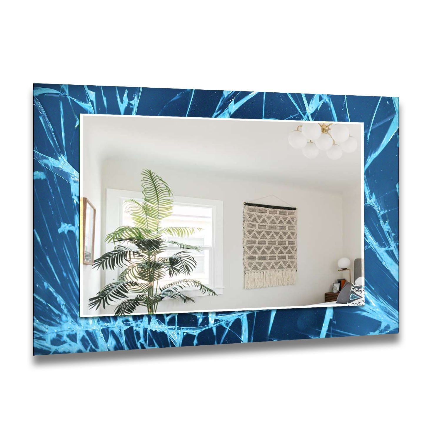 Blue Cracked Wall Mirrors - Vintage Distressed Decorative Mirror for Home Decor, Living Room, Bedroom & Bathroom - Perfect for Boho, Farmhouse & Industrial Style Interiors