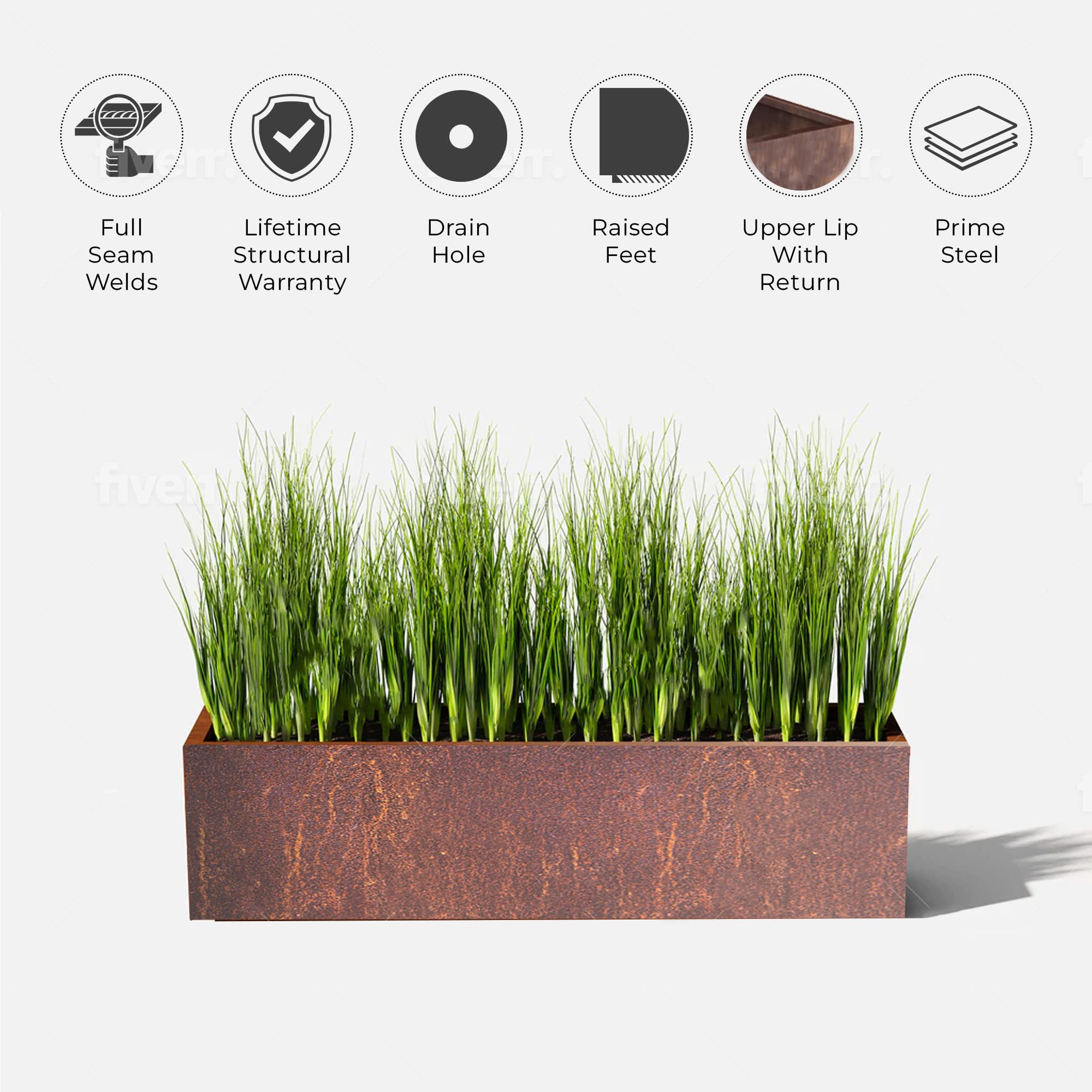 MK Designs - Premium Corten Steel Box Planters for Outdoor Plants (15
