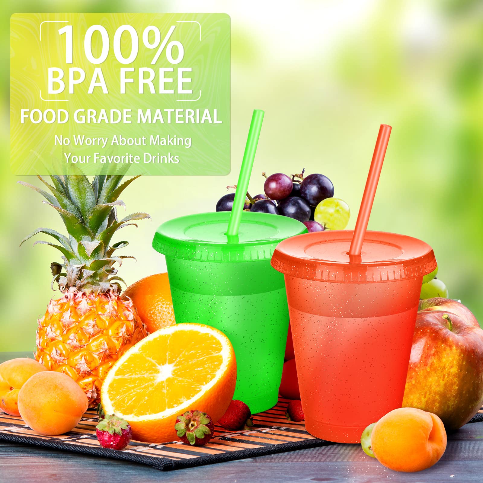16oz Reusable Plastic Tumbler Cups with Lids & Straws - 15 Pack Colorful Kids & Adults Travel Mug for Iced Coffee, Water, Juice - Perfect for Parties, Picnics, School, Office & Outdoor Activities