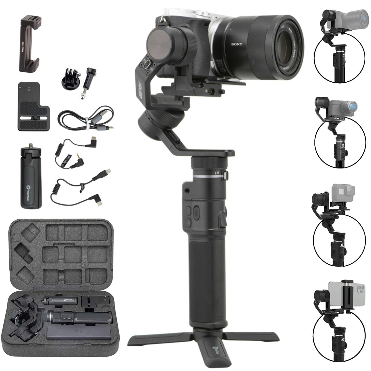 FeiyuTech G6 Max 3-Axis Handheld Gimbal Stabilizer for Mirrorless Cameras (Sony a7), GoPro, Smartphones (iPhone 11 Pro Max/8) - 1.2kg Payload, Splash Proof - Perfect for Vlogging, Travel Filming & Action Shots