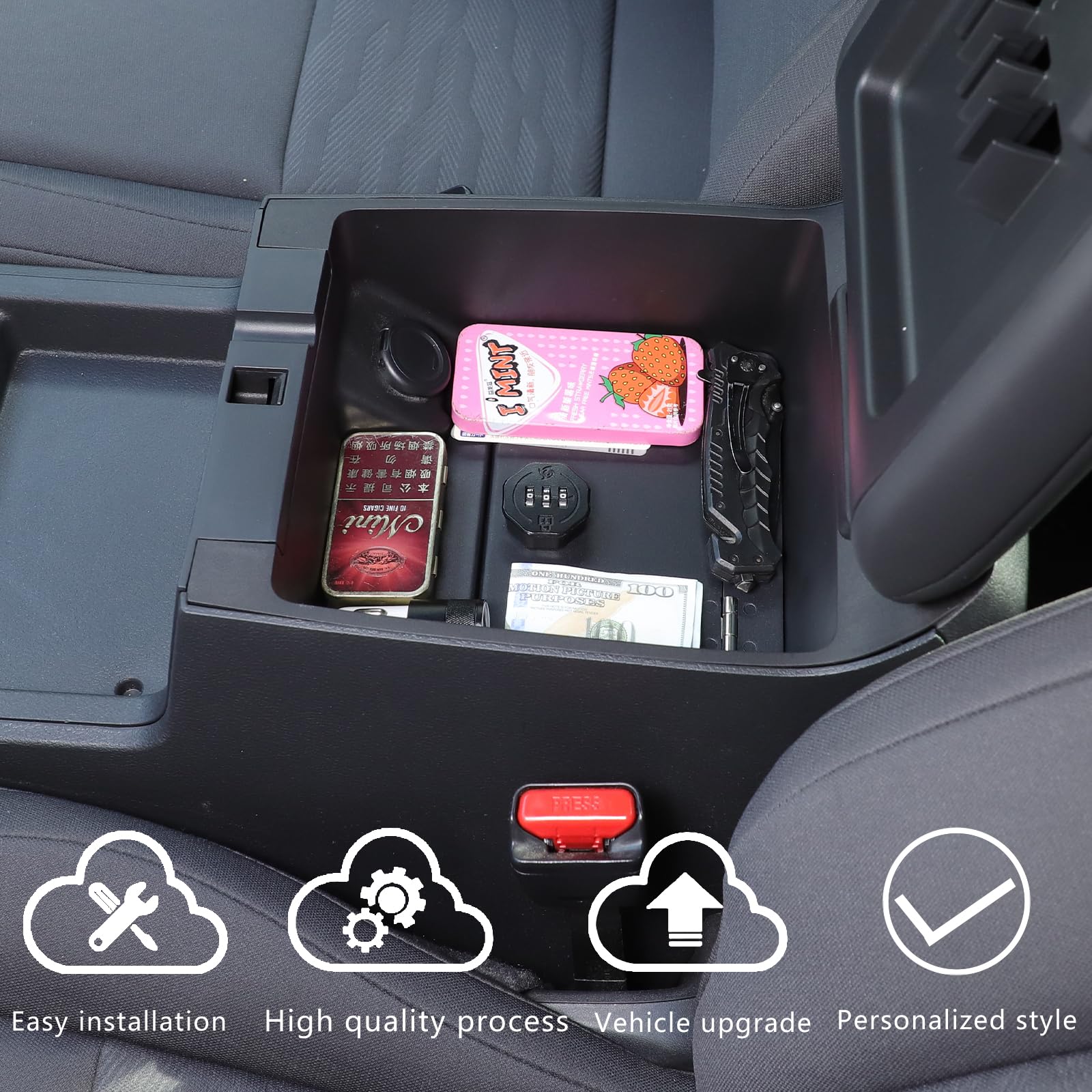 Secure Center Console Safe Box for Nissan Frontier 2022-2025 - Lockable Armrest Storage Organizer with 3-Position Combo Lock & Key - Perfect for Vehicle Gun Storage, Valuables Protection & Car Security