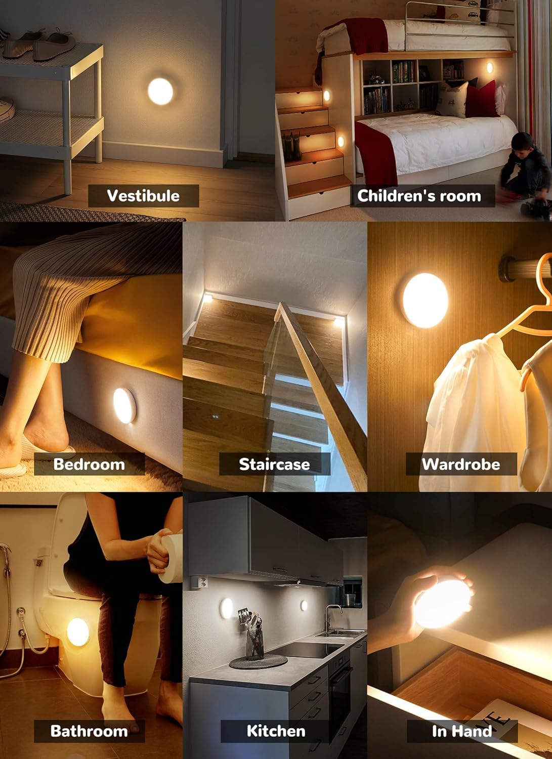Homelist 6-Pack Motion Sensor LED Under Cabinet Lights - Wireless Rechargeable Battery Operated Puck Lights for Kitchen, Closet, Stairs & Walls (Warm/White) | Indoor Magnetic Night Lighting for Home Safety & Convenience
