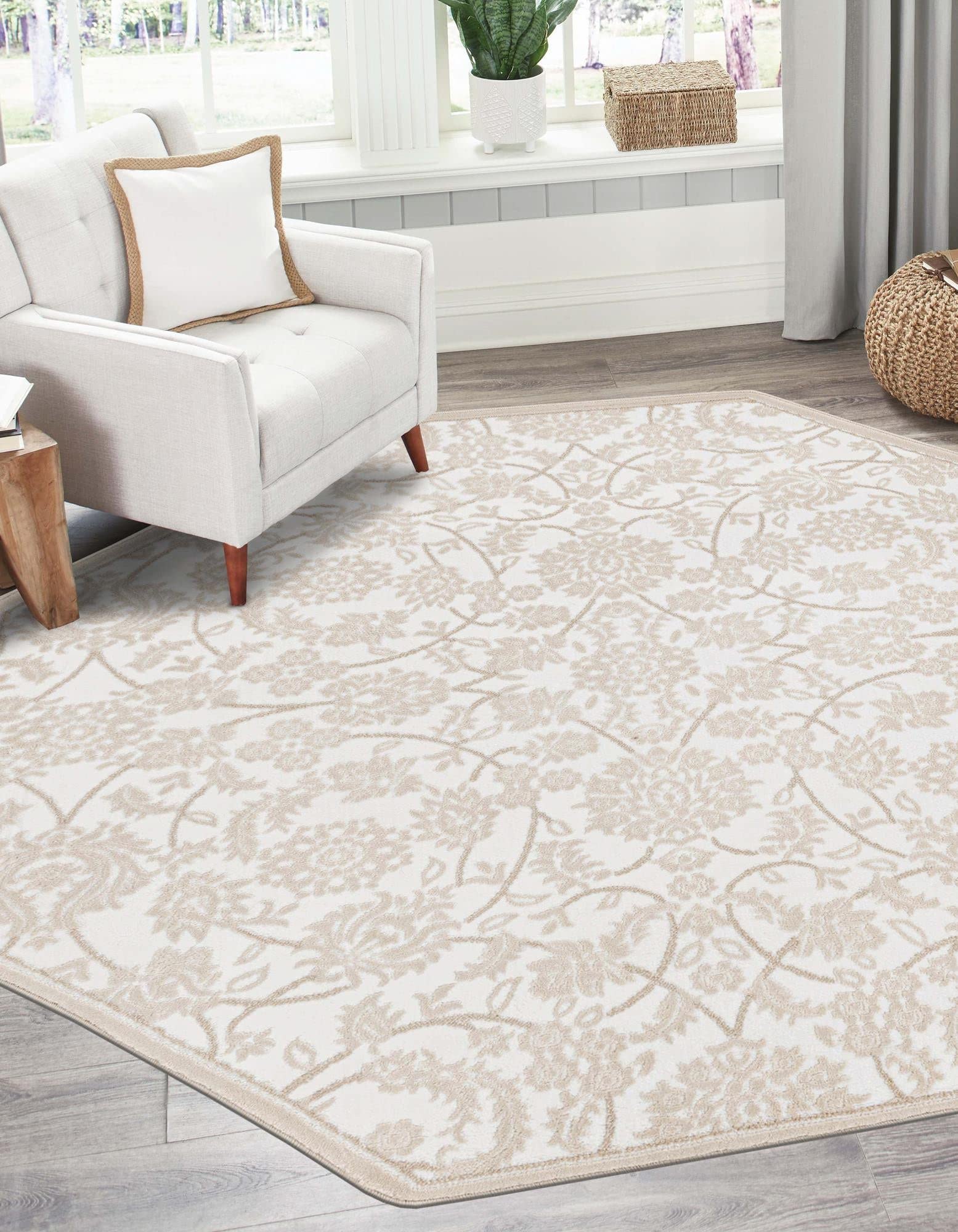 Nepal Collection 5 Ft Octagon Snow White Medium Rug - Handmade Wool Area Rug for Living Room, Kitchen, Entryway | Cozy Home Decor, Perfect Under Coffee Table or Bedside