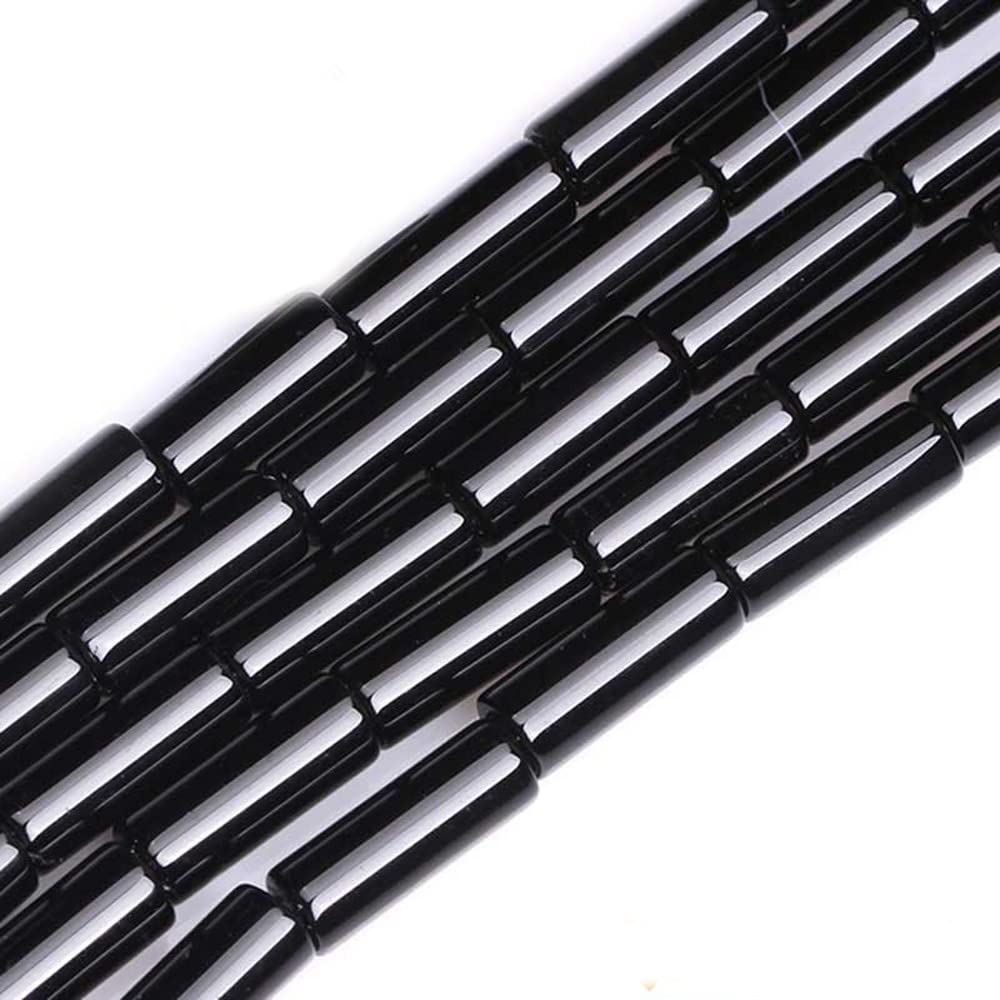 28pcs 4x13mm Natural Black Onyx Beads - Cylinder Tube Loose Gemstones for Jewelry Making, DIY Bracelets & Necklaces - Perfect for Boho, Wedding & Handmade Jewelry Designs
