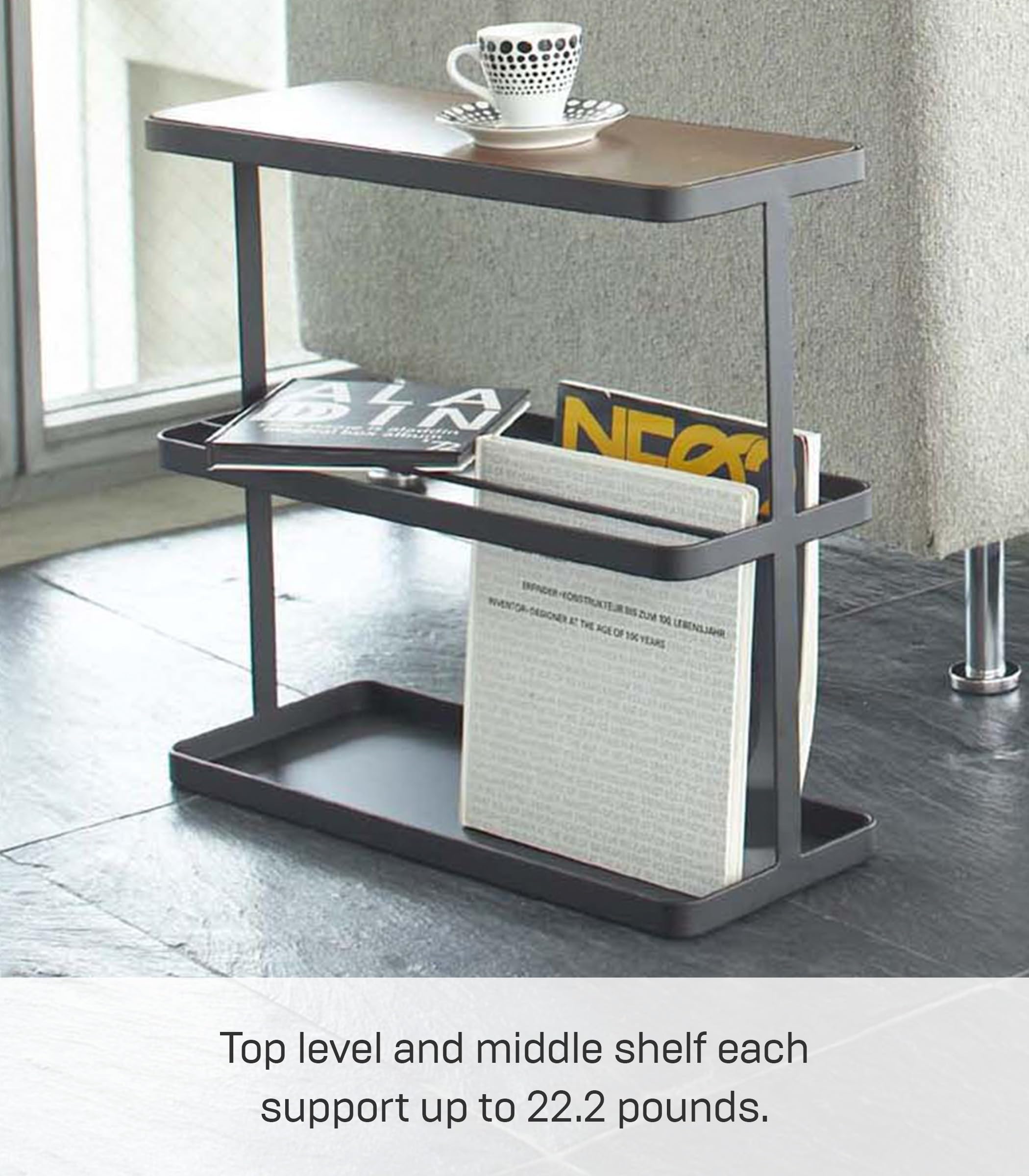 Yamazaki Home Storage Steel End & Side Table - Black | Modern Space-Saving Furniture for Living Room, Bedroom & Office | Durable Steel Design with Versatile Storage