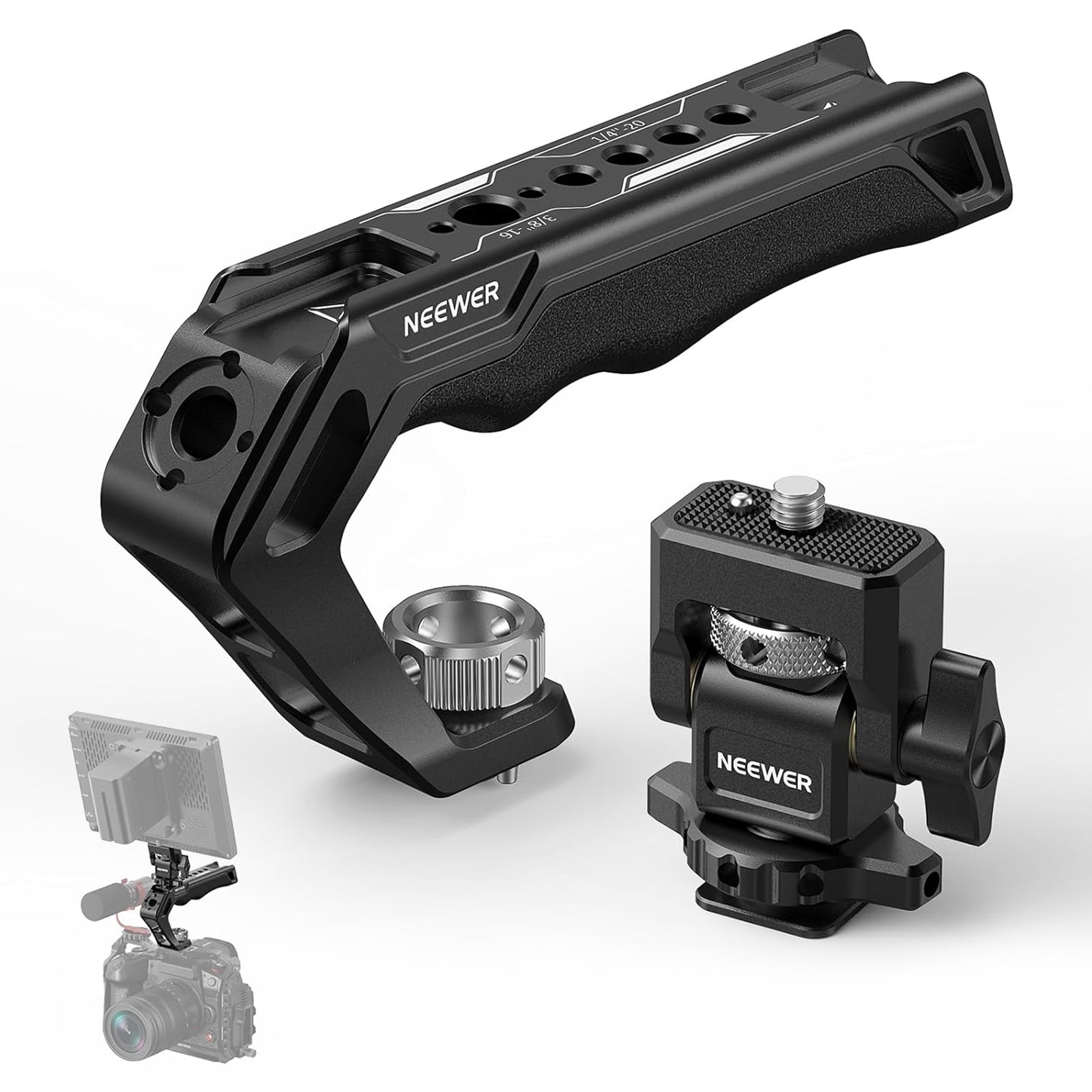 NEEWER CA007 Camera Top Handle & MA006 Monitor Mount Combo Kit - Perfect for DSLR, Mirrorless Cameras and Video Recording Accessories