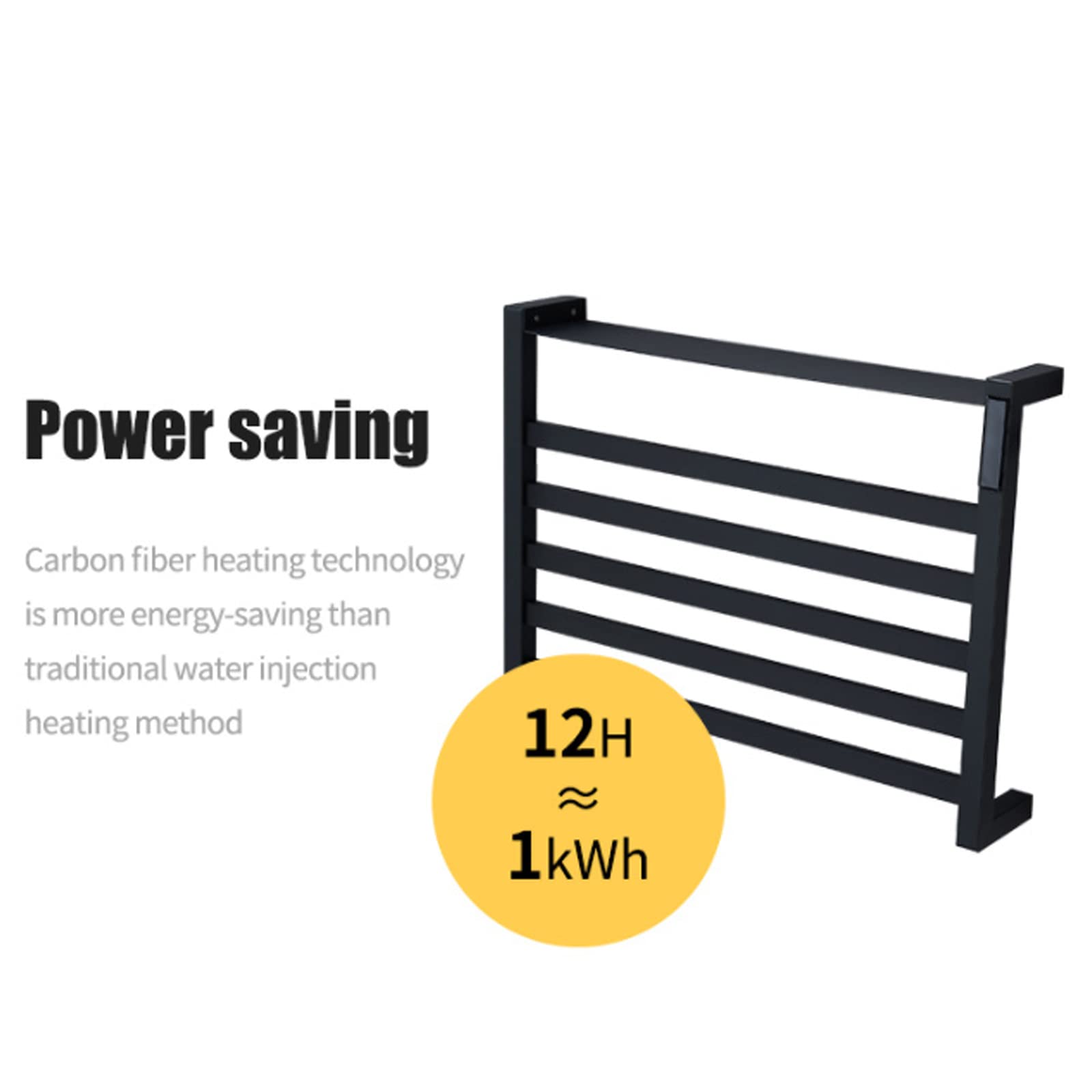 Energy Efficient 80W Carbon Fiber Electric Heated Towel Rack with Top Shelf - Matte Black 304 Stainless Steel Wall-Mounted Towel Warmer with Timer | Perfect for Bathrooms, Spas & Luxury Home Heating | Plug-in Design for Easy Installation