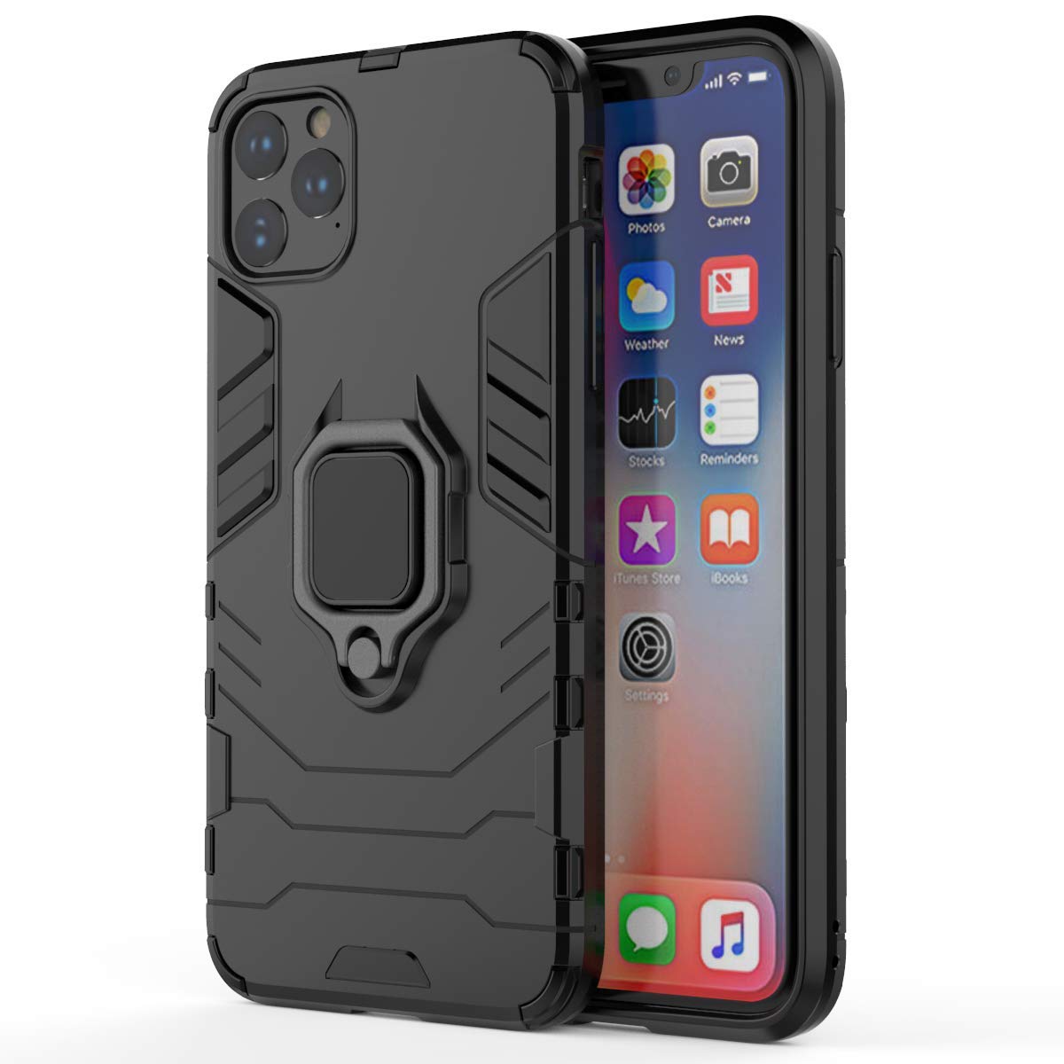 DOOGE iPhone 11 Pro Max Case - Ultra Thin Shockproof Protective Cover with 360° Rotating Finger Ring & Kickstand | Dual Layer Armor Bumper for Apple iPhone 11 Pro Max 6.5