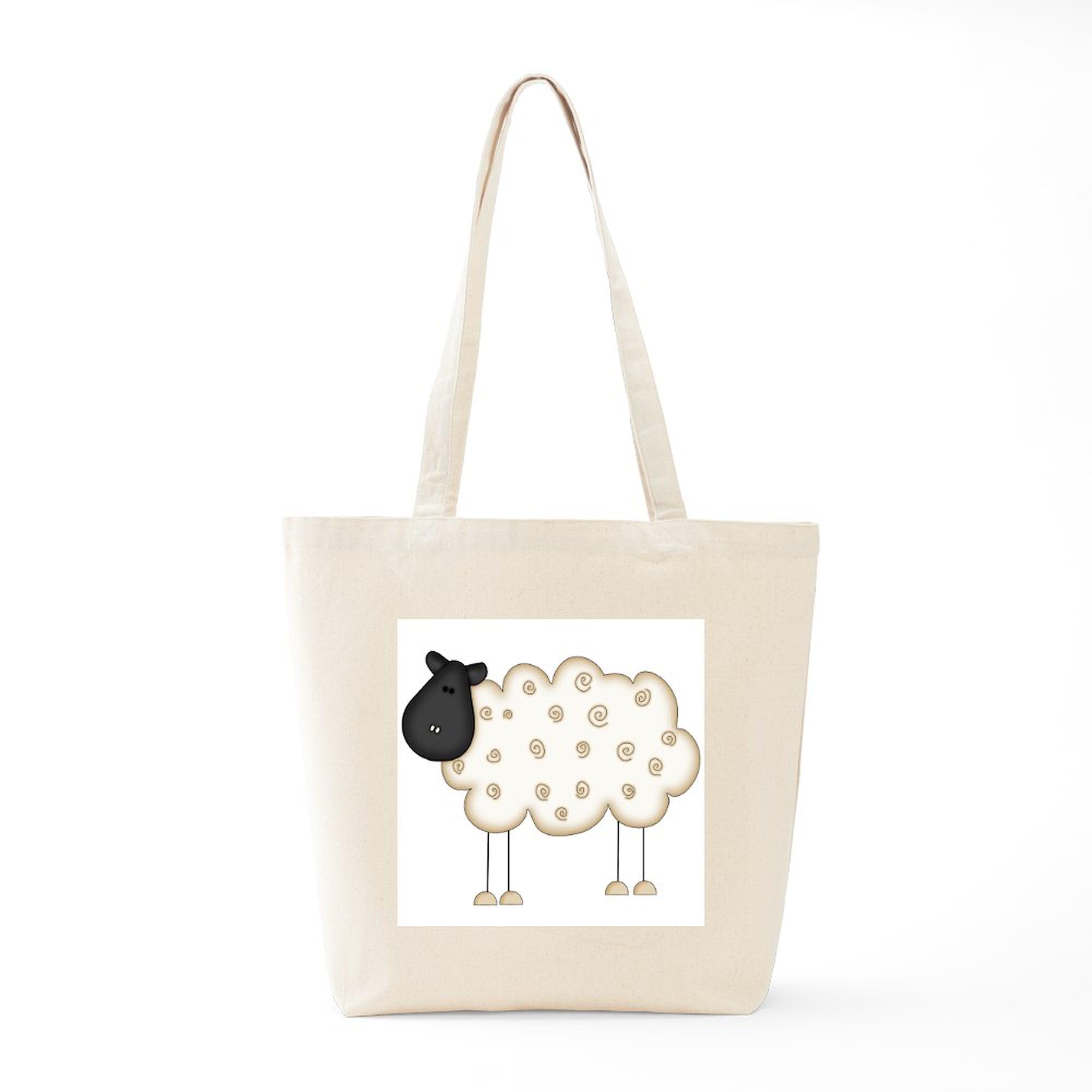 Stick Figure Sheep Tote Bag - Natural Canvas Reusable Shopping Bag for Groceries, Beach & Everyday Use | Eco-Friendly Cotton Tote with Funny Sheep Design