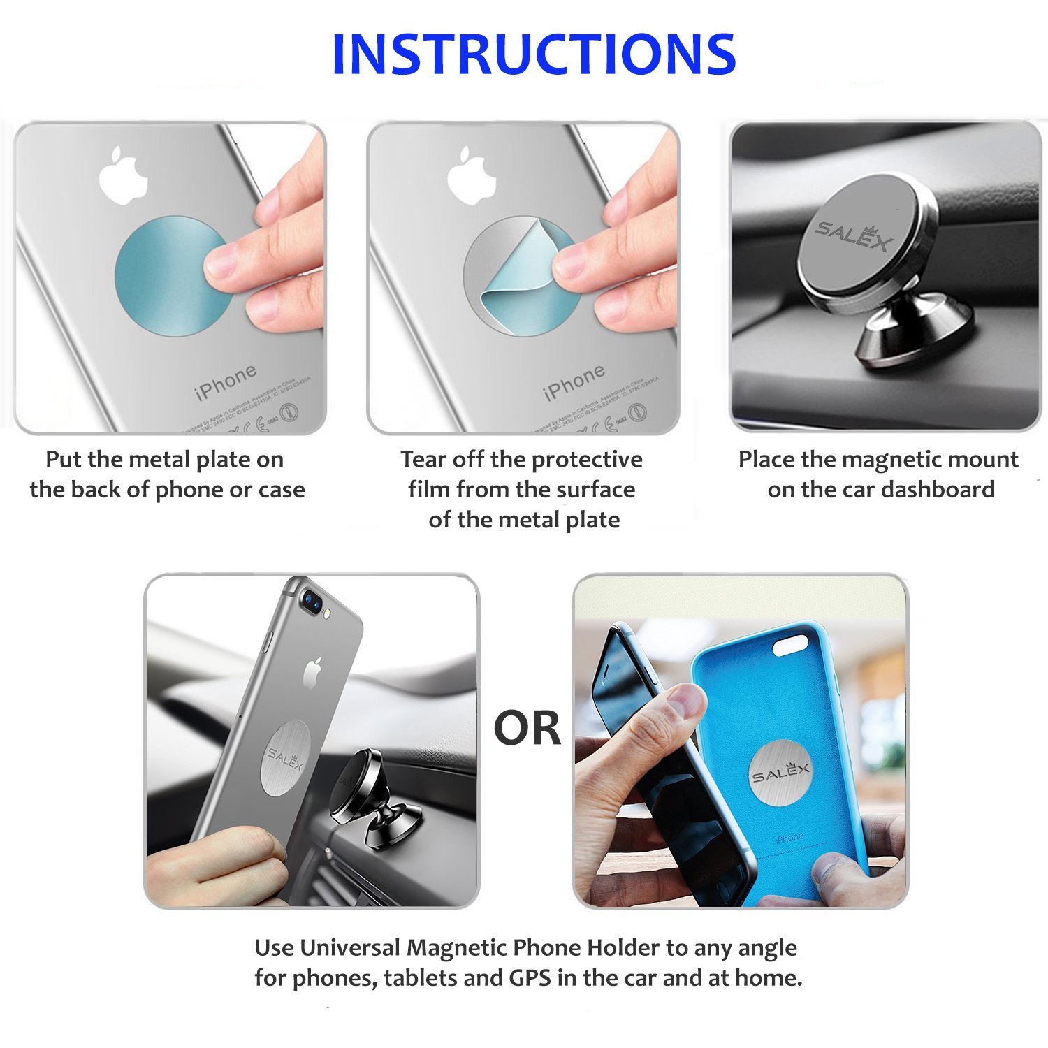 SALEX Magnetic Car Phone Holder - Rose Gold with 4 Adorable Pink Metal Plates | Universal Smartphone Mount for iPhone, Samsung, Google Pixel | Perfect for Driving, Commuting & Road Trips