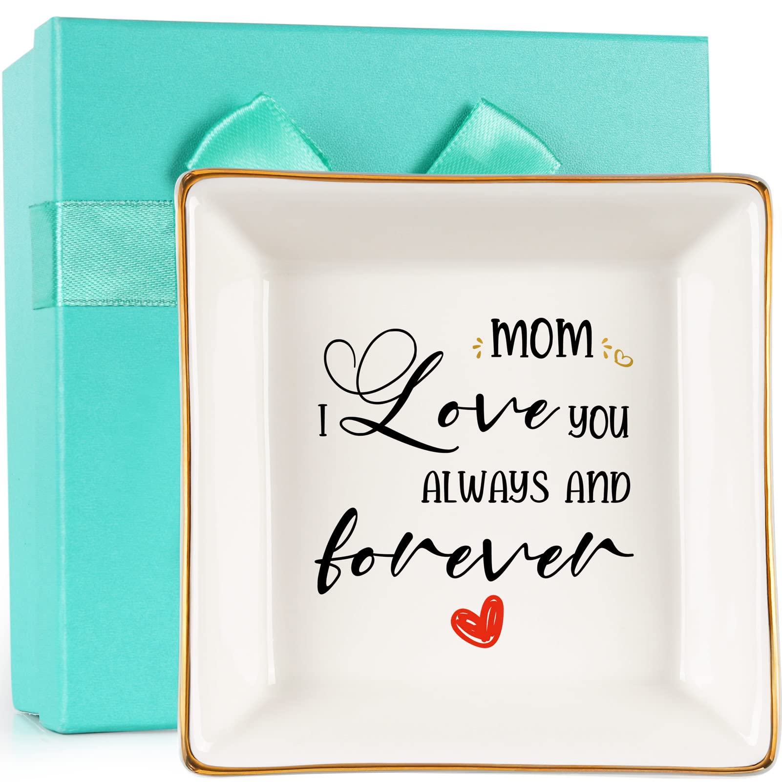 Best Gifts for Mom - Ceramic Jewelry Tray & Ring Dish with 'I Love You Mom' Engraving | Thoughtful Birthday & Christmas Presents from Daughter or Son | Perfect for Jewelry Storage, Home Decor, and Special Occasions