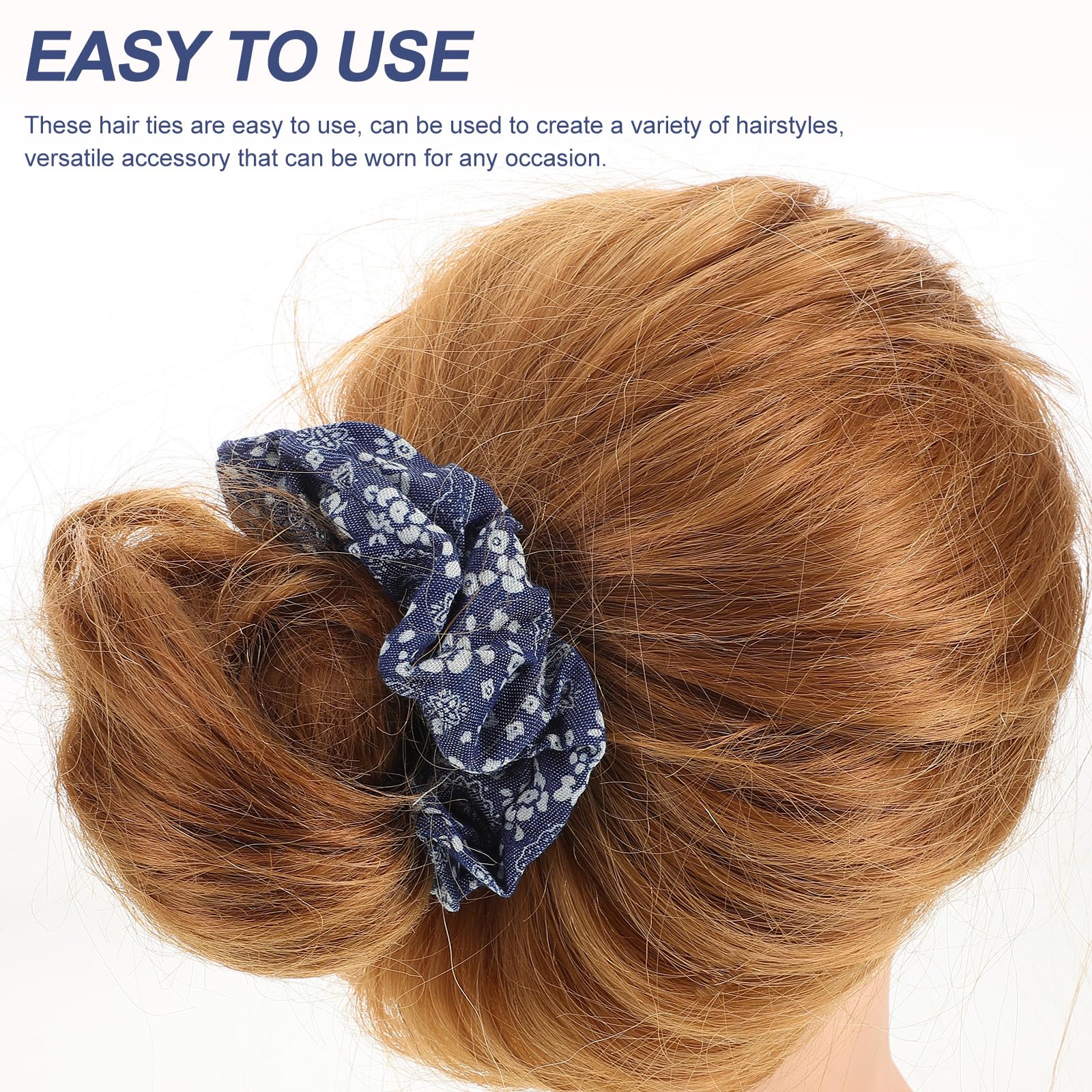 Lurrose 4-Pack Denim Hair Scrunchies - Stylish Hair Ties & Ponytail Holders for Women & Girls (Random Styles) - Perfect for School, Work, Gym & Everyday Fashion Accessories