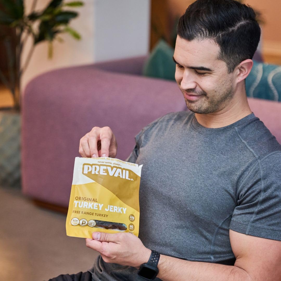Premium Free-Range Turkey Jerky by PREVAIL - Low Sodium, Gluten Free, Paleo Certified | 3-Pack | Soy Free, No Preservatives, Non-GMO | Healthy Snack for Hiking, Camping & Keto Diet