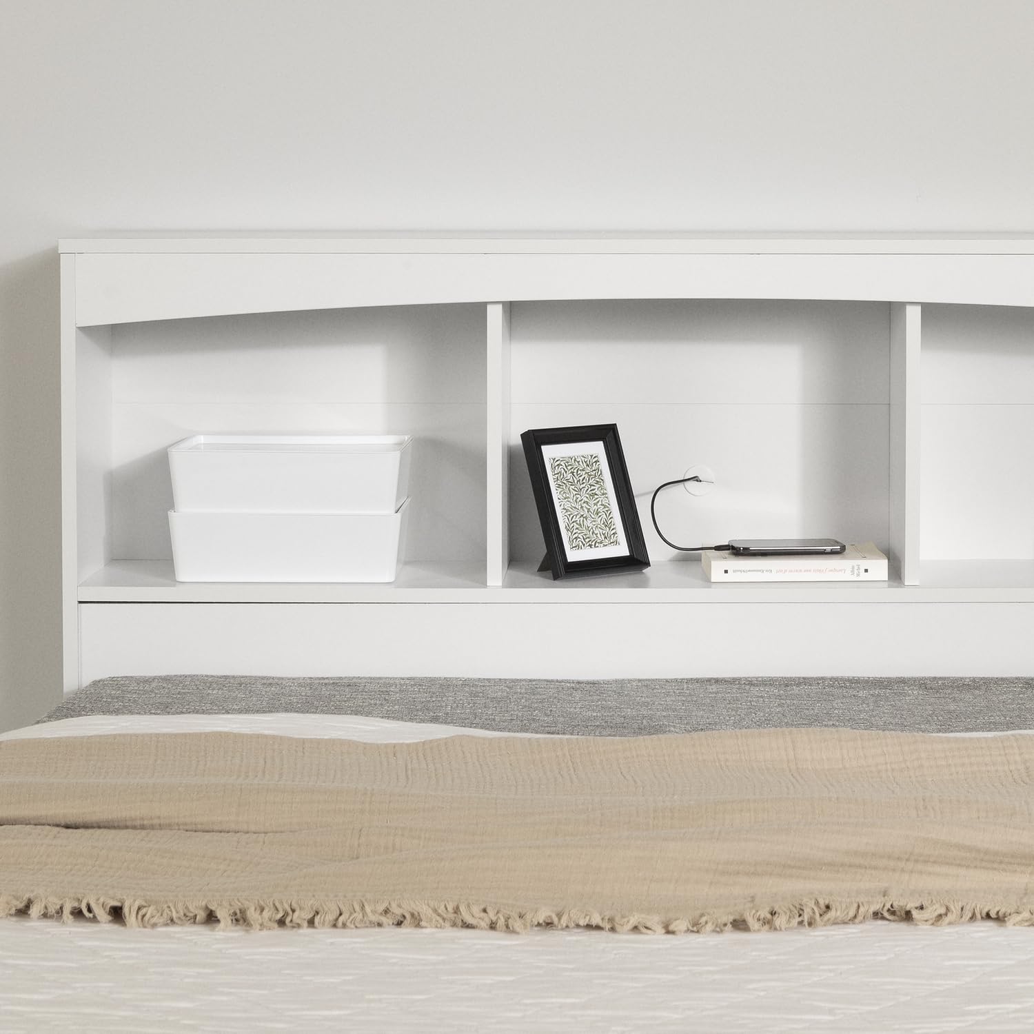South Shore Step One Bookcase Headboard - Full Size, Pure White - Space-Saving Storage Bed with Built-In Bookshelf for Small Bedrooms & Dorm Rooms