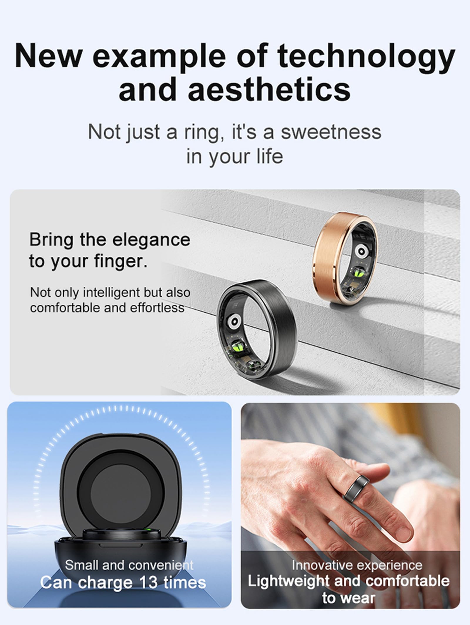 Smart Fitness Ring for Men & Women - Waterproof Activity Tracker with Blood Oxygen Monitor, Heart Rate & Sleep Tracking, Step Counter & Calorie Burn - Compatible with iOS & Android - Perfect for Gym, Running & Daily Health Monitoring