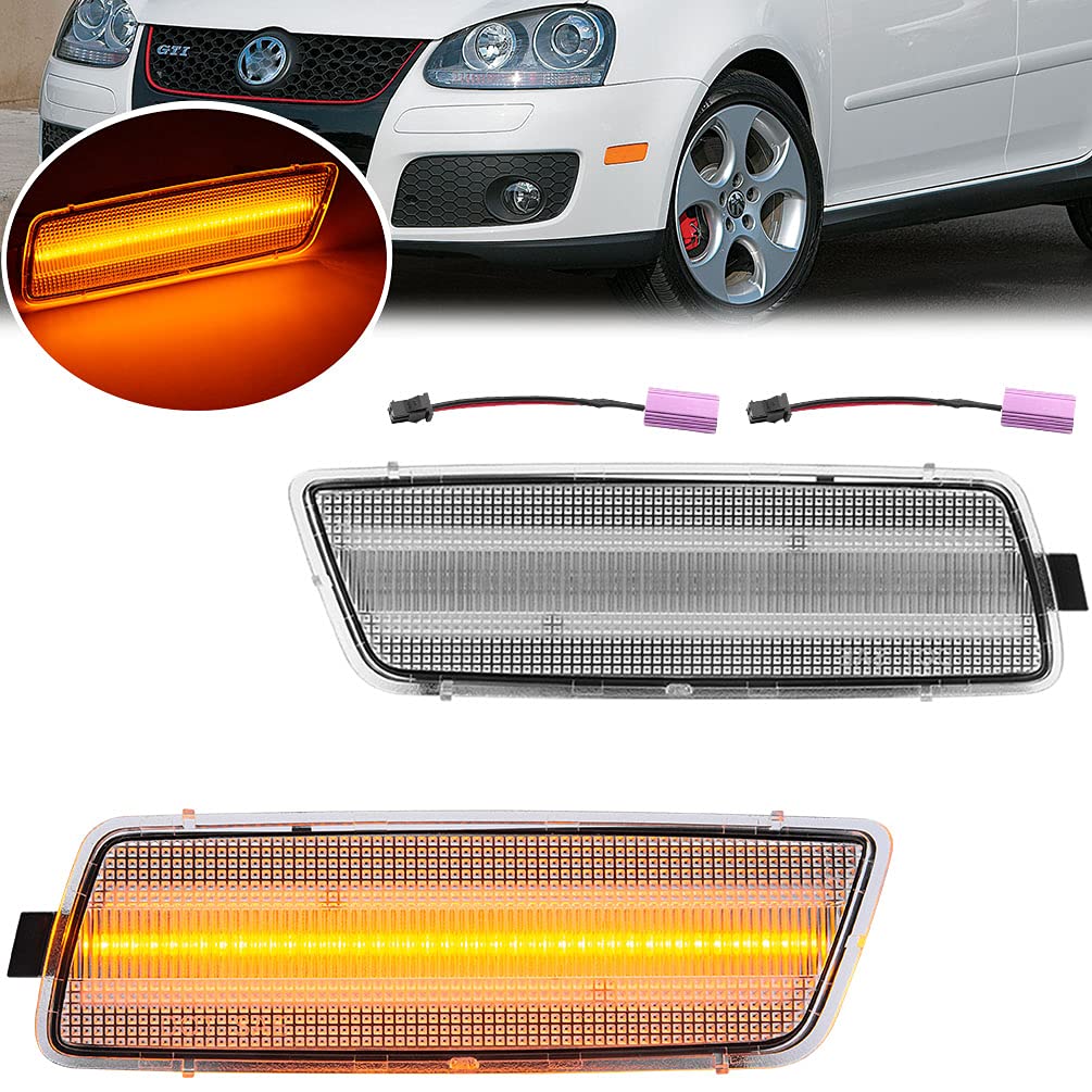 NJSBYL LED Front Side Marker Lights - Amber Turn Signal Kit for 2006-2009 VW Golf/GTI/Rabbit & 2005-2010 Jetta - Clear Lens Replacement Lamps | Enhanced Visibility & Style for Night Driving & Car Customization