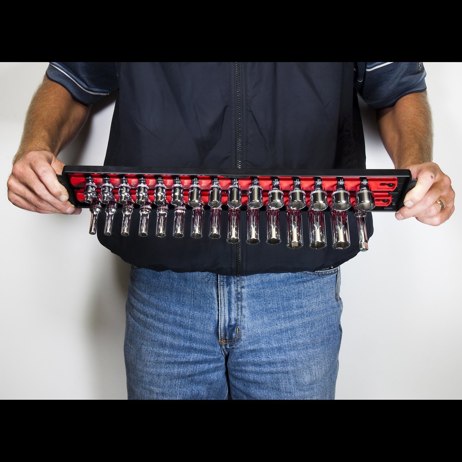 Ernst 8452+8453+8454+8458 Red Socket BOSS High-Density Tool Organizer Tray Set with 8 Rails - Perfect for Mechanics & DIY Auto Repair Workshops