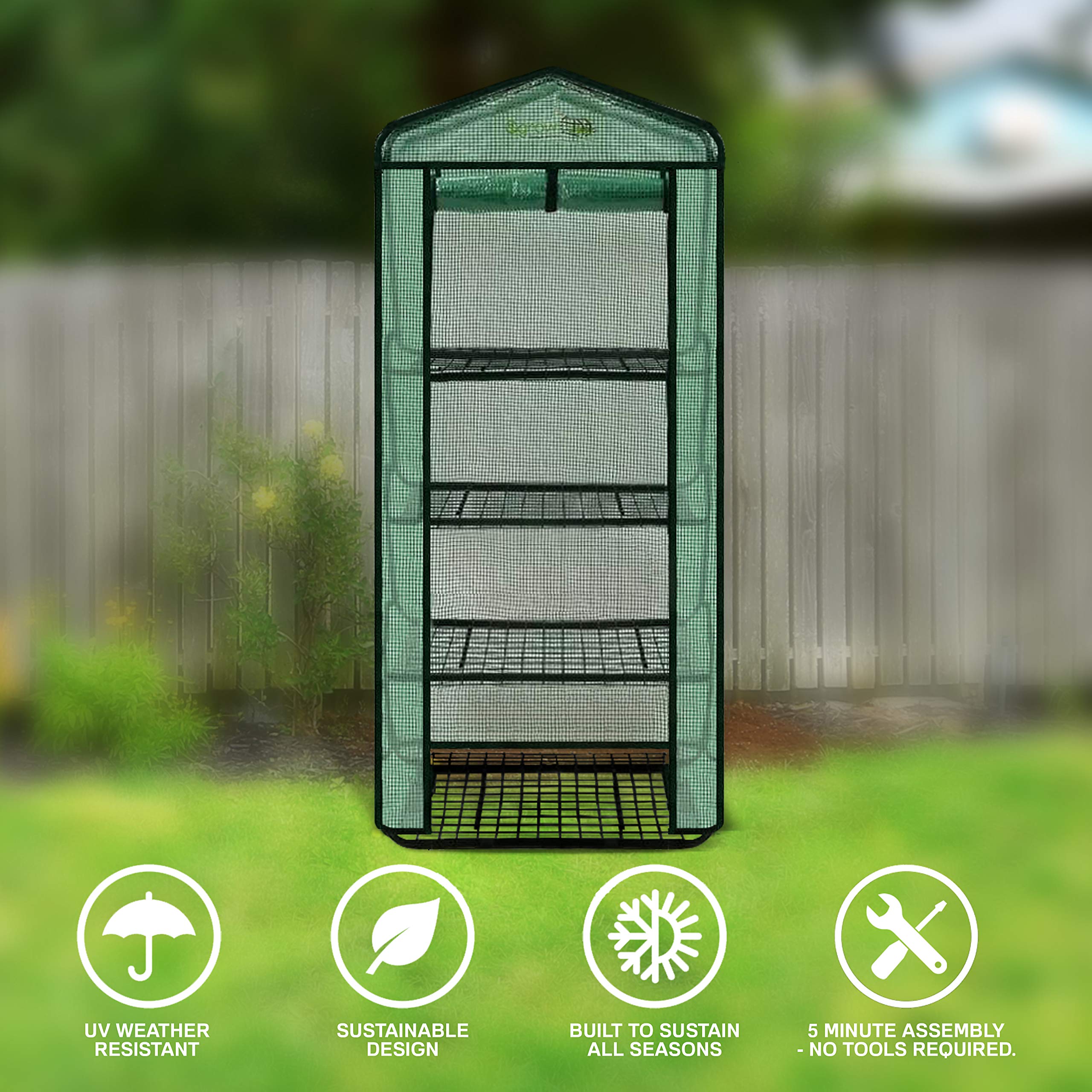 Ogrow® 4 Tier Pop-Up Greenhouse with Green Premium PE Cover - Portable Garden Greenhouse for Indoor/Outdoor Plants, Seedlings & Gardening - Perfect for Backyard, Patio & Balcony